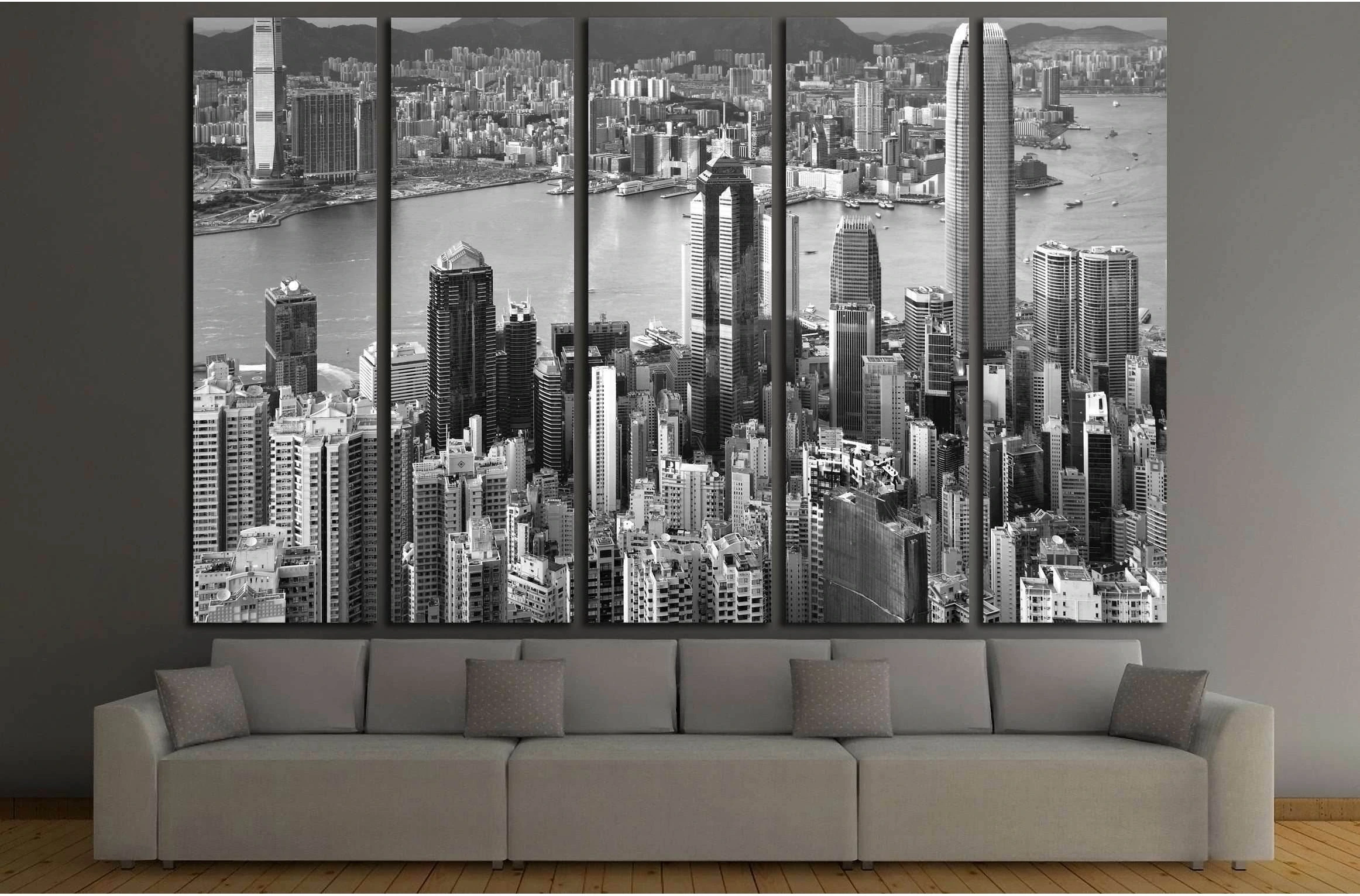 Hong Kong , black and white №2237 Ready to Hang Canvas Print - Zellart Canvas Prints ALL_Products, s-2237