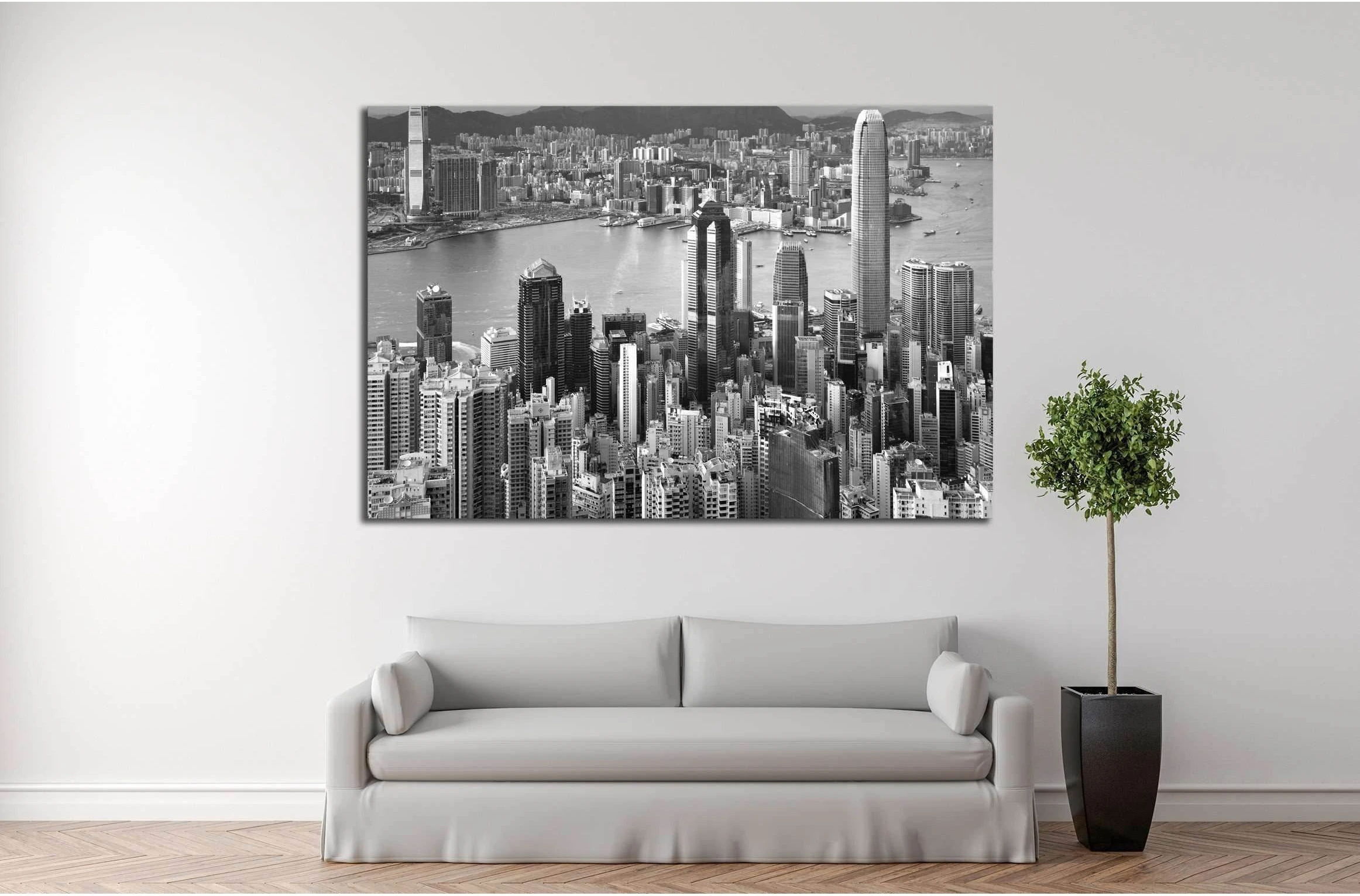 Hong Kong , black and white №2237 Ready to Hang Canvas Print - Zellart Canvas Prints ALL_Products, s-2237