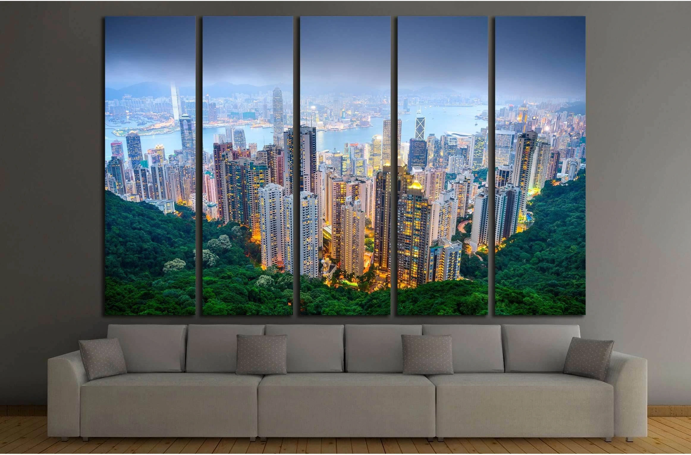 Hong Kong, China city skyline viewed from Victoria peak. №2659 Ready to Hang Canvas Print - Zellart Canvas Prints ALL_Products, s-2659