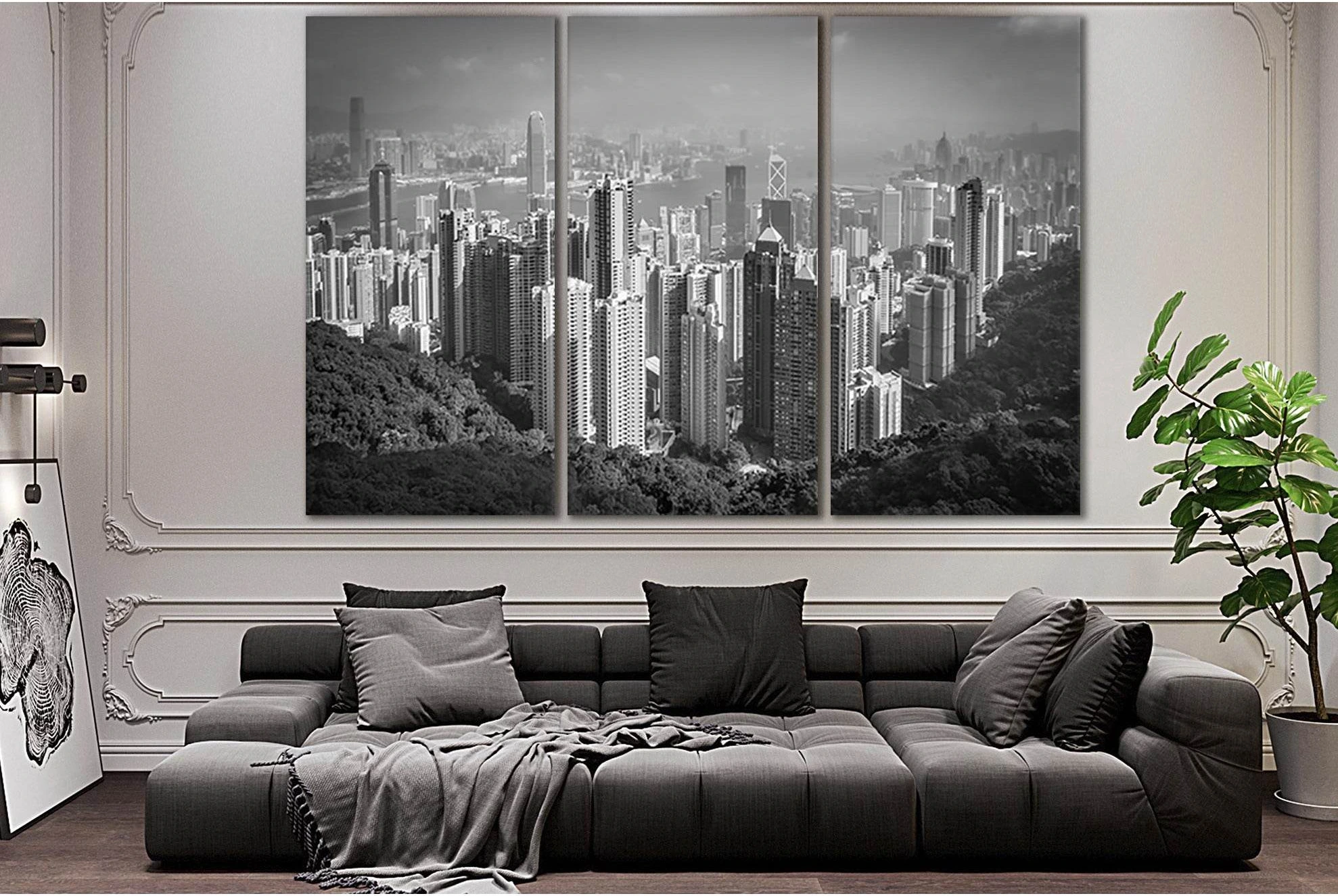 Hong Kong City Black End White №SL863 Ready to Hang Canvas Print - Zellart Canvas Prints 0new, ALL_Products, Black & White Wall Art