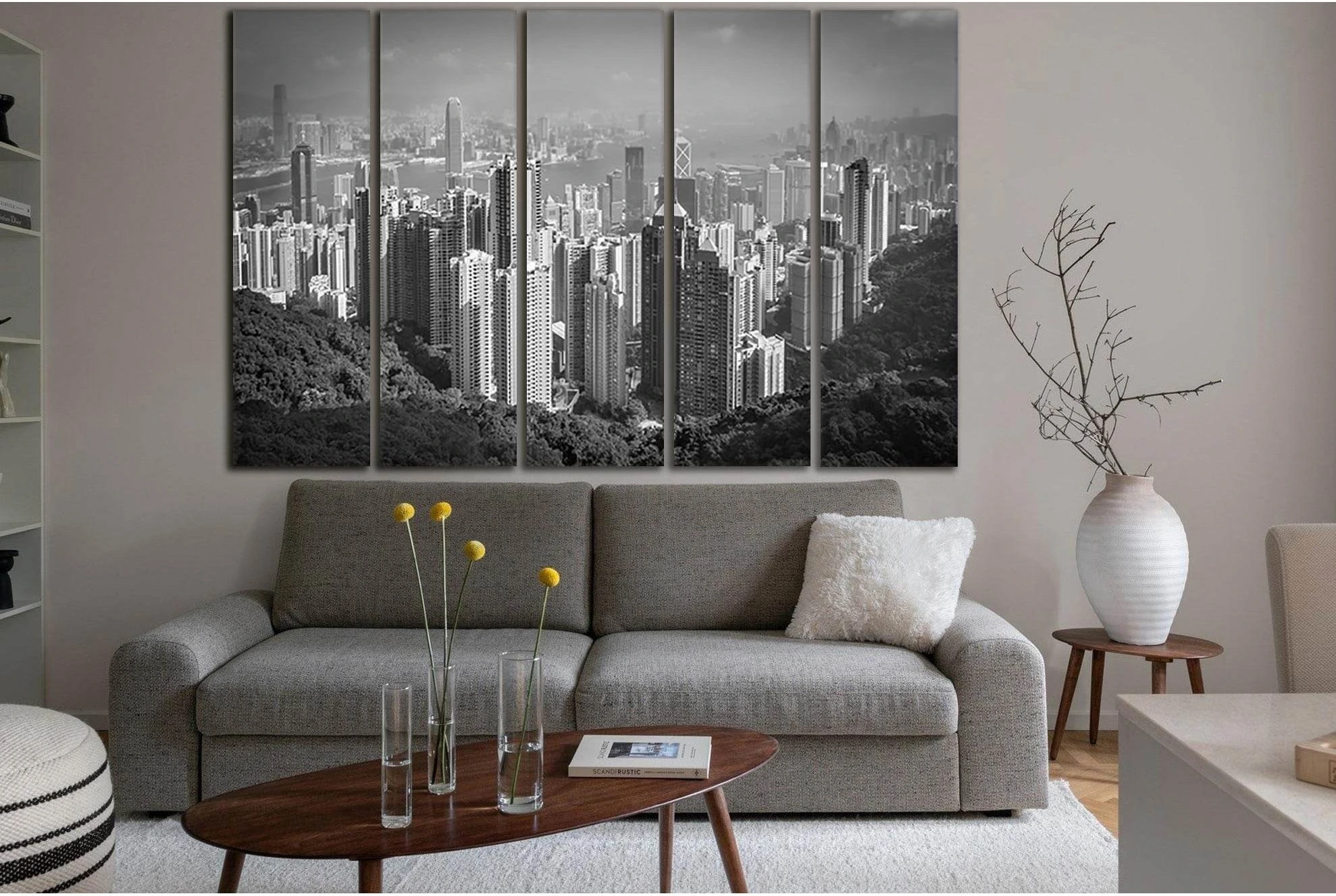 Hong Kong City Black End White №SL863 Ready to Hang Canvas Print - Zellart Canvas Prints 0new, ALL_Products, Black & White Wall Art