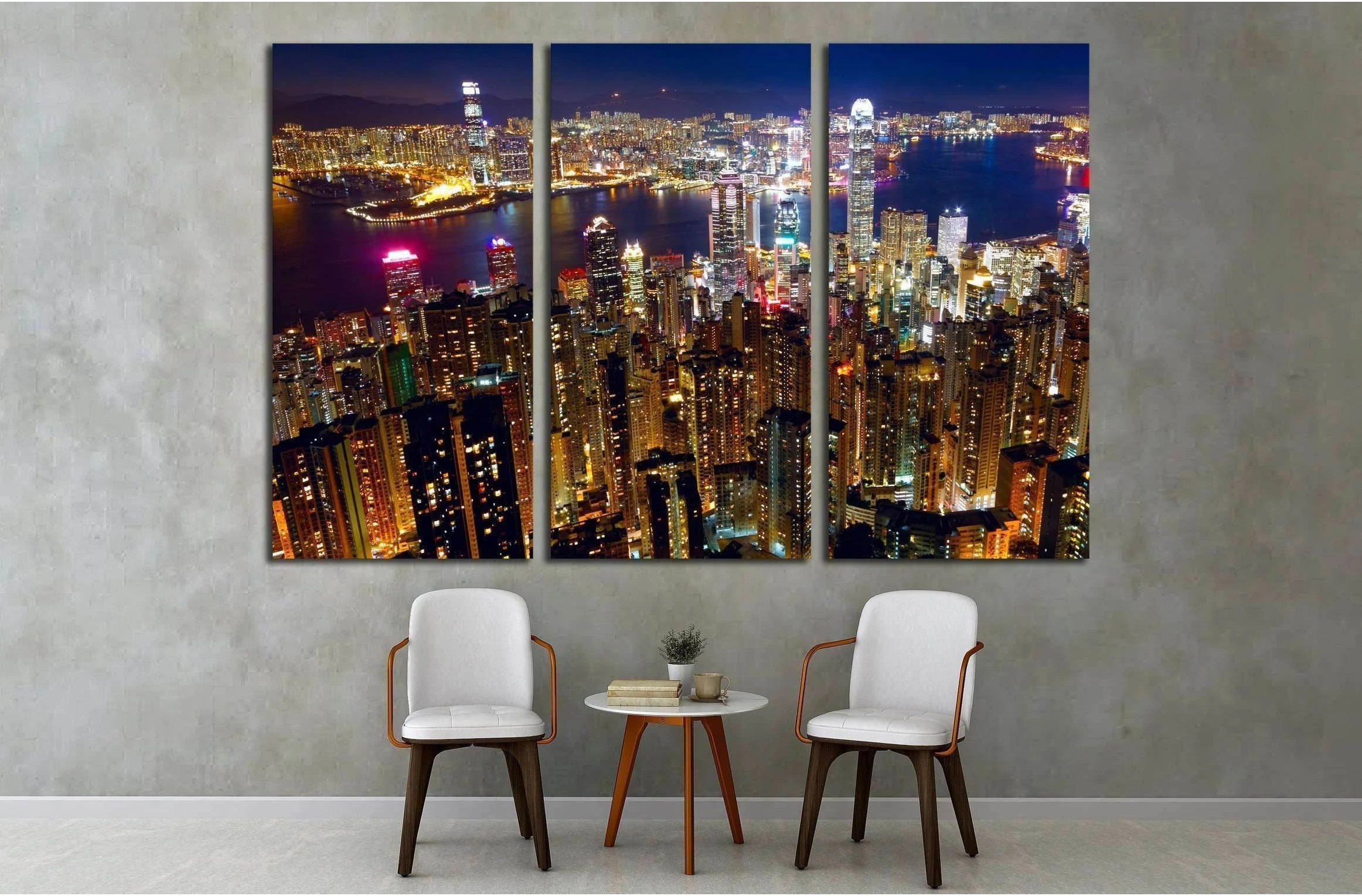 hong kong city night №2245 Ready to Hang Canvas Print - Zellart Canvas Prints ALL_Products, s-2245