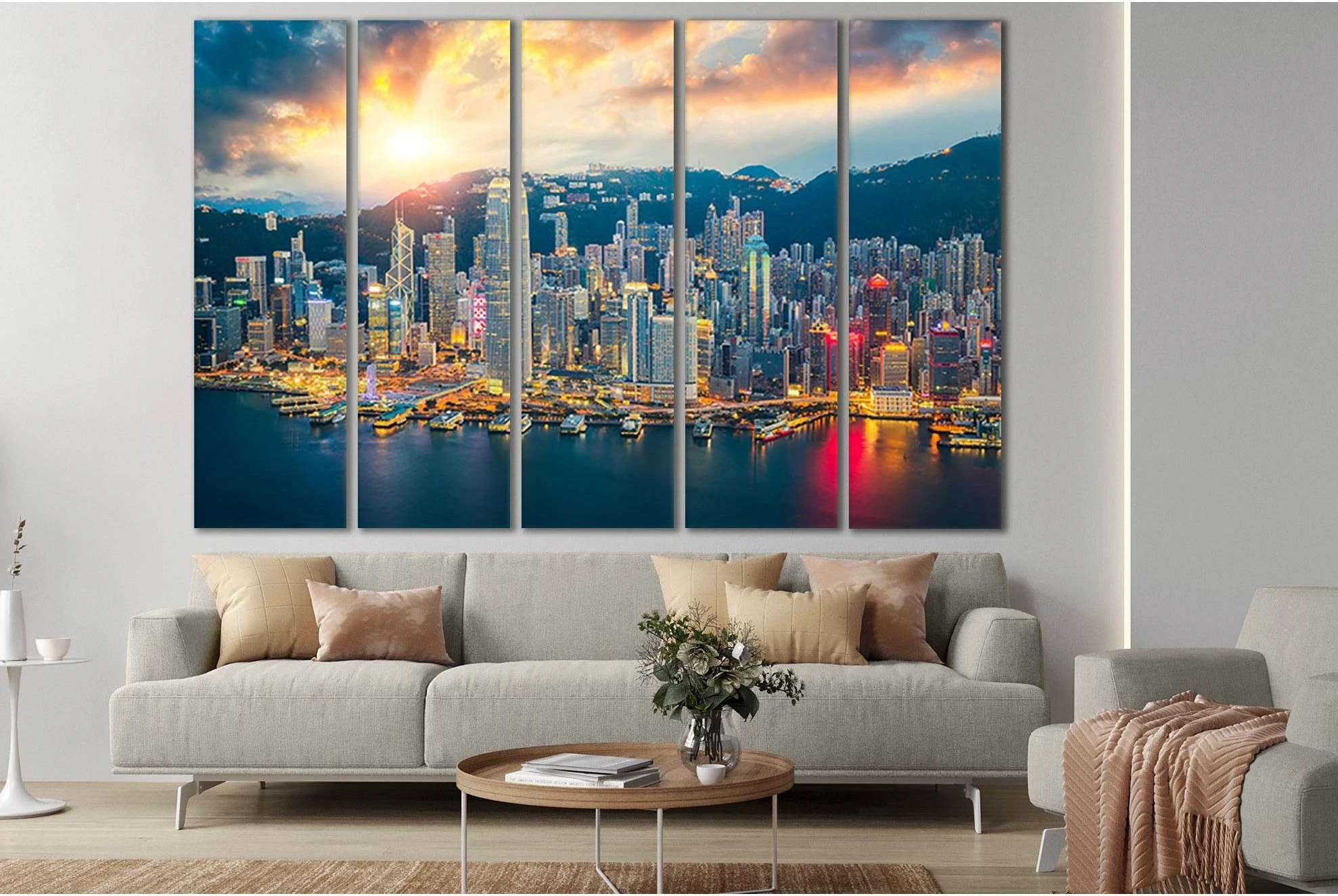 Hong Kong City Skyline №SL357 Ready to Hang Canvas Print - Zellart Canvas Prints 0new, ALL_Products, Cityscapes & Skylines