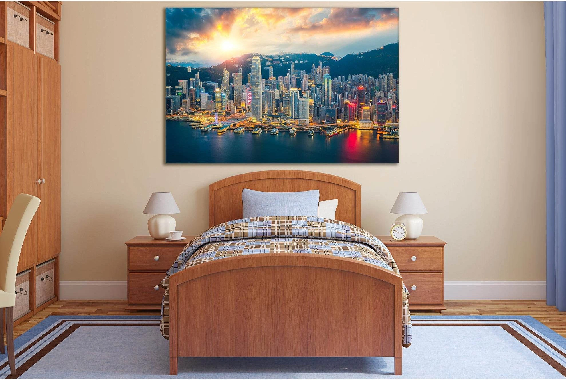 Hong Kong City Skyline №SL357 Ready to Hang Canvas Print - Zellart Canvas Prints 0new, ALL_Products, Cityscapes & Skylines