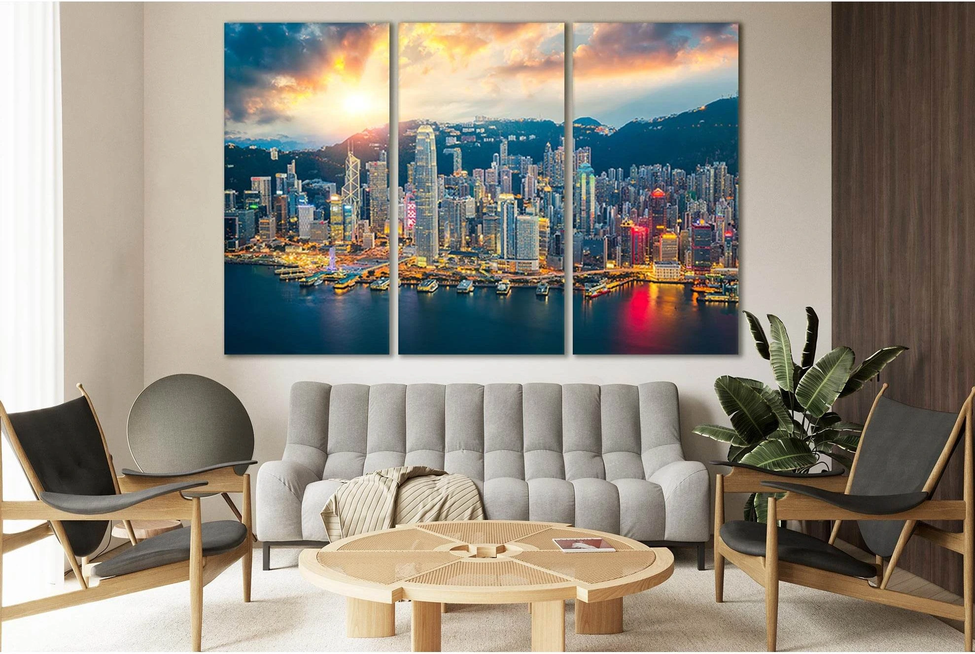 Hong Kong City Skyline №SL357 Ready to Hang Canvas Print - Zellart Canvas Prints 0new, ALL_Products, Cityscapes & Skylines