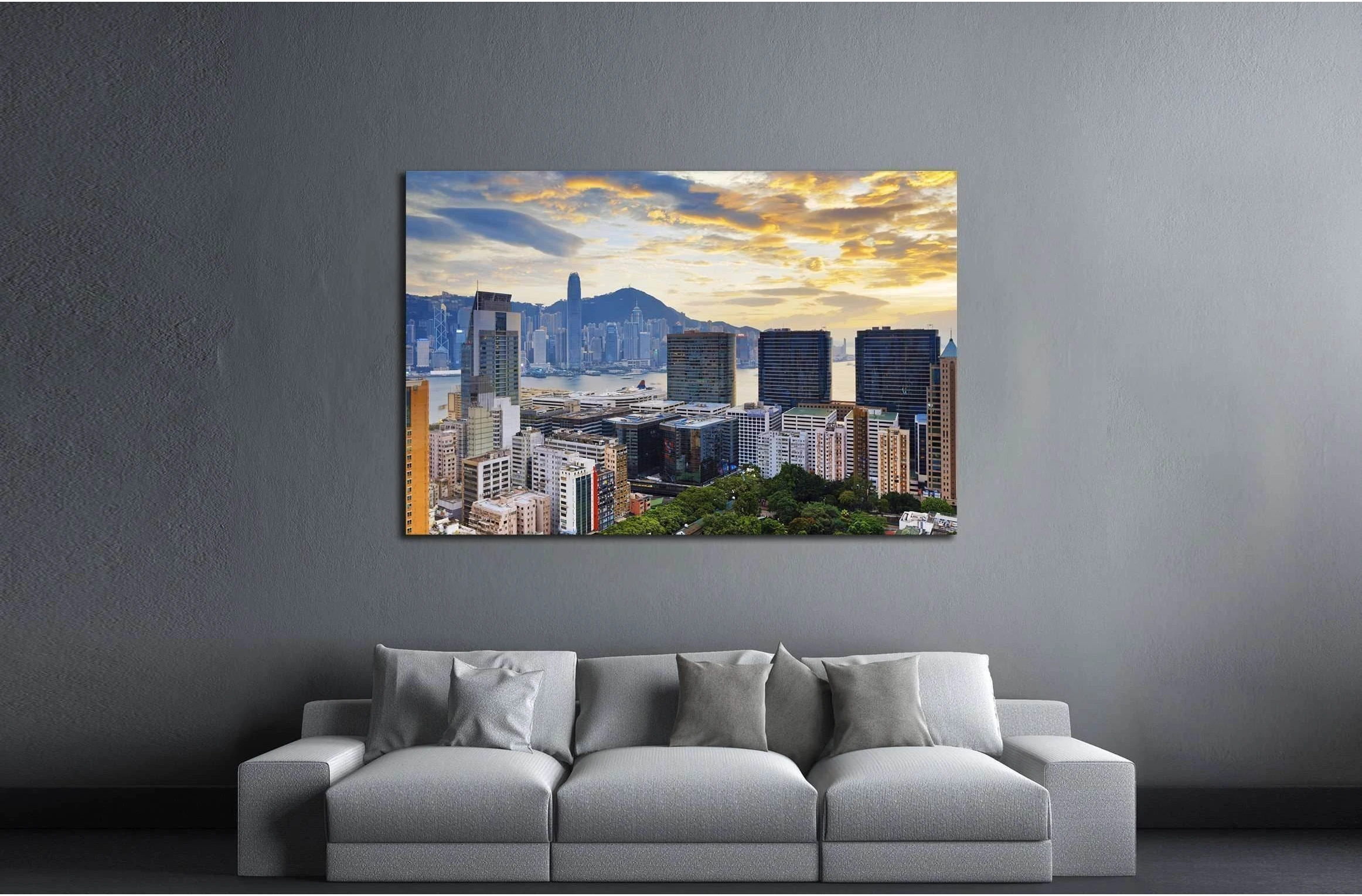 Hong Kong city sunset , Tsim Sha Tsui downtown №2389 Ready to Hang Canvas Print - Zellart Canvas Prints ALL_Products, s-2389