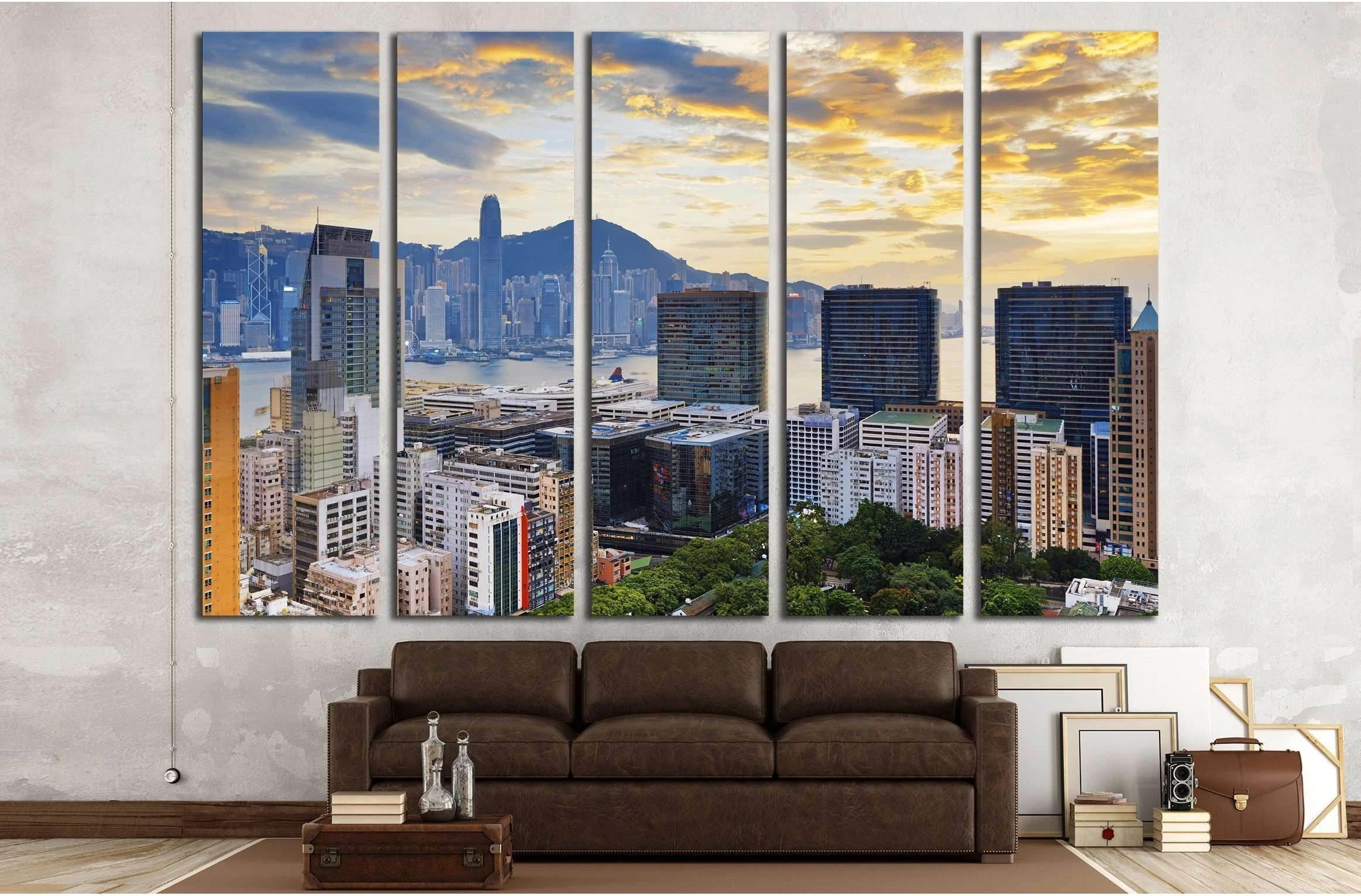Hong Kong city sunset , Tsim Sha Tsui downtown №2389 Ready to Hang Canvas Print - Zellart Canvas Prints ALL_Products, s-2389