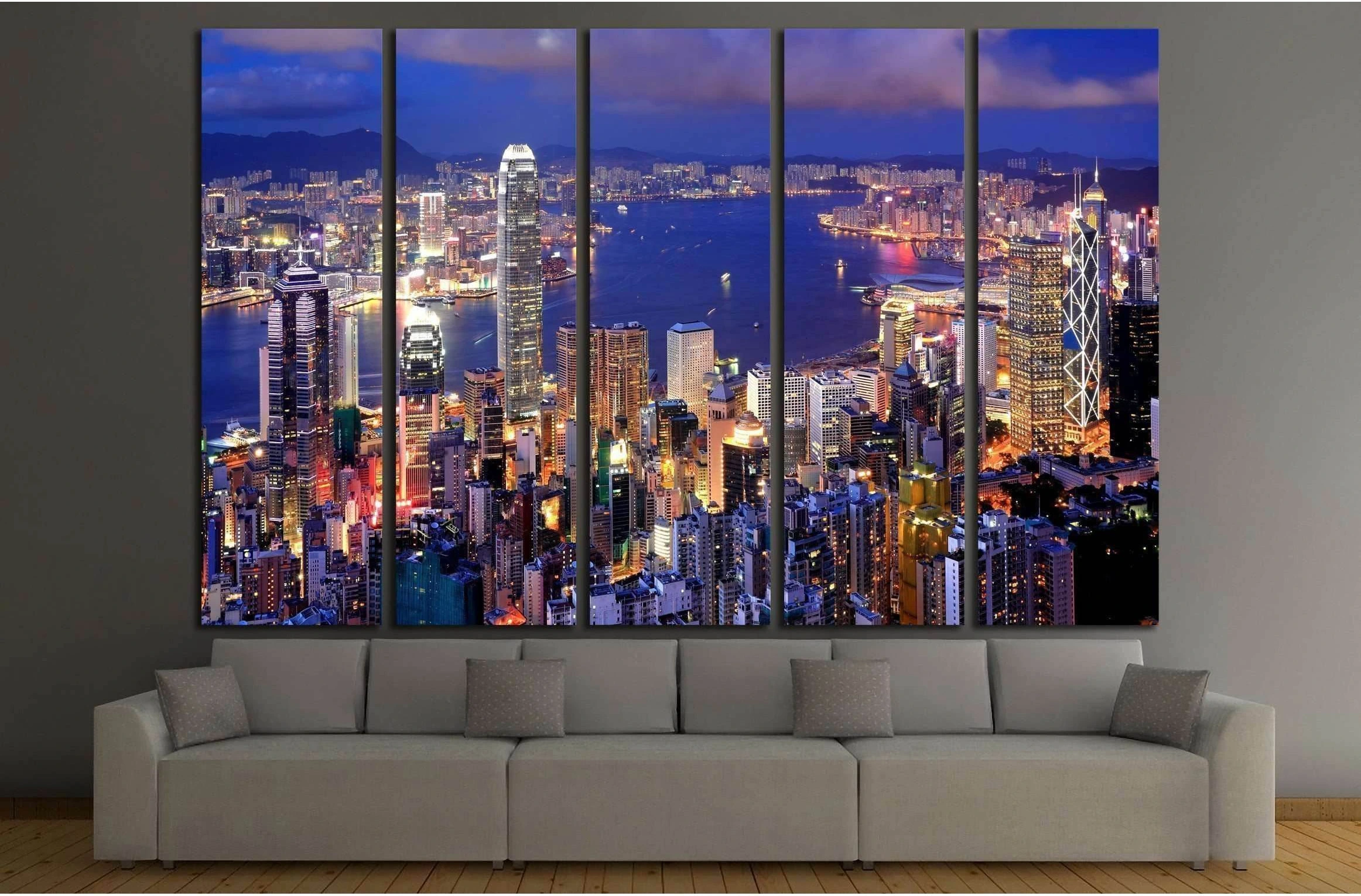 Hong Kong cityscape at night №2232 Ready to Hang Canvas Print - Zellart Canvas Prints ALL_Products, s-2232