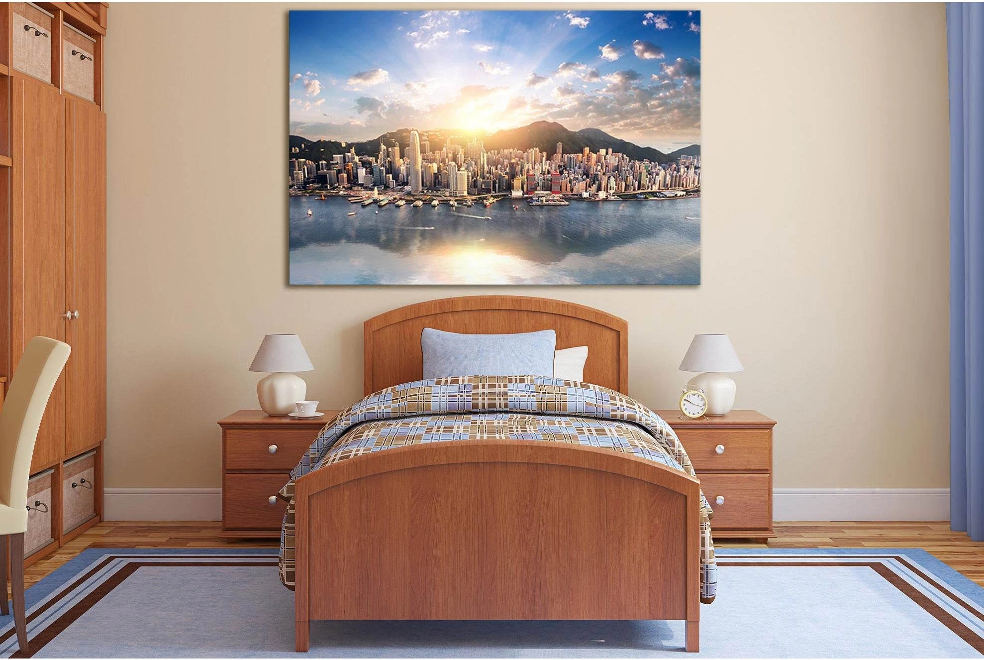 Hong Kong Cityscape Morning №SL1459 Ready to Hang Canvas Print - Zellart Canvas Prints 0new, ALL_Products, CITYSCAPES & SKYLINES