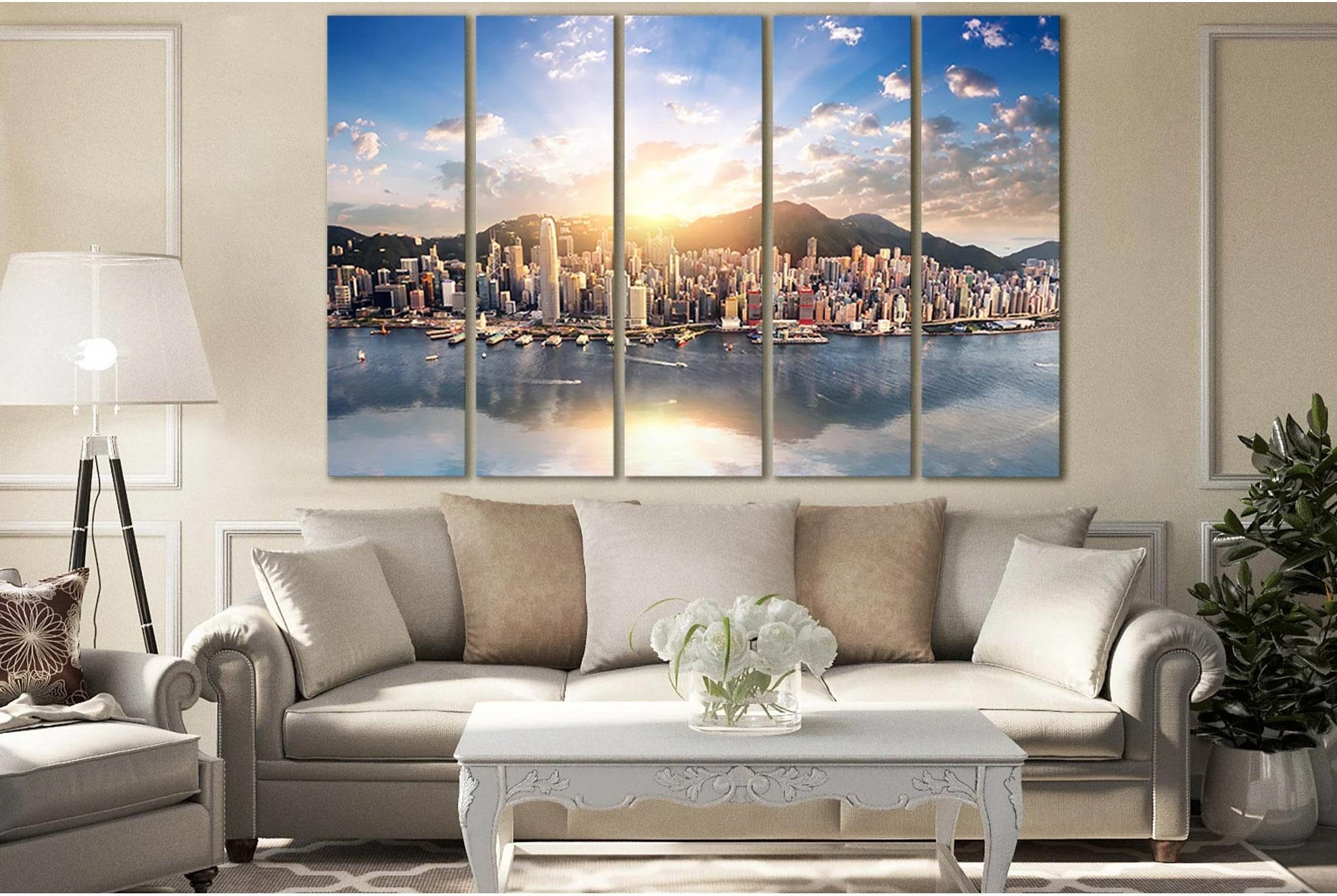 Hong Kong Cityscape Morning №SL1459 Ready to Hang Canvas Print - Zellart Canvas Prints 0new, ALL_Products, CITYSCAPES & SKYLINES