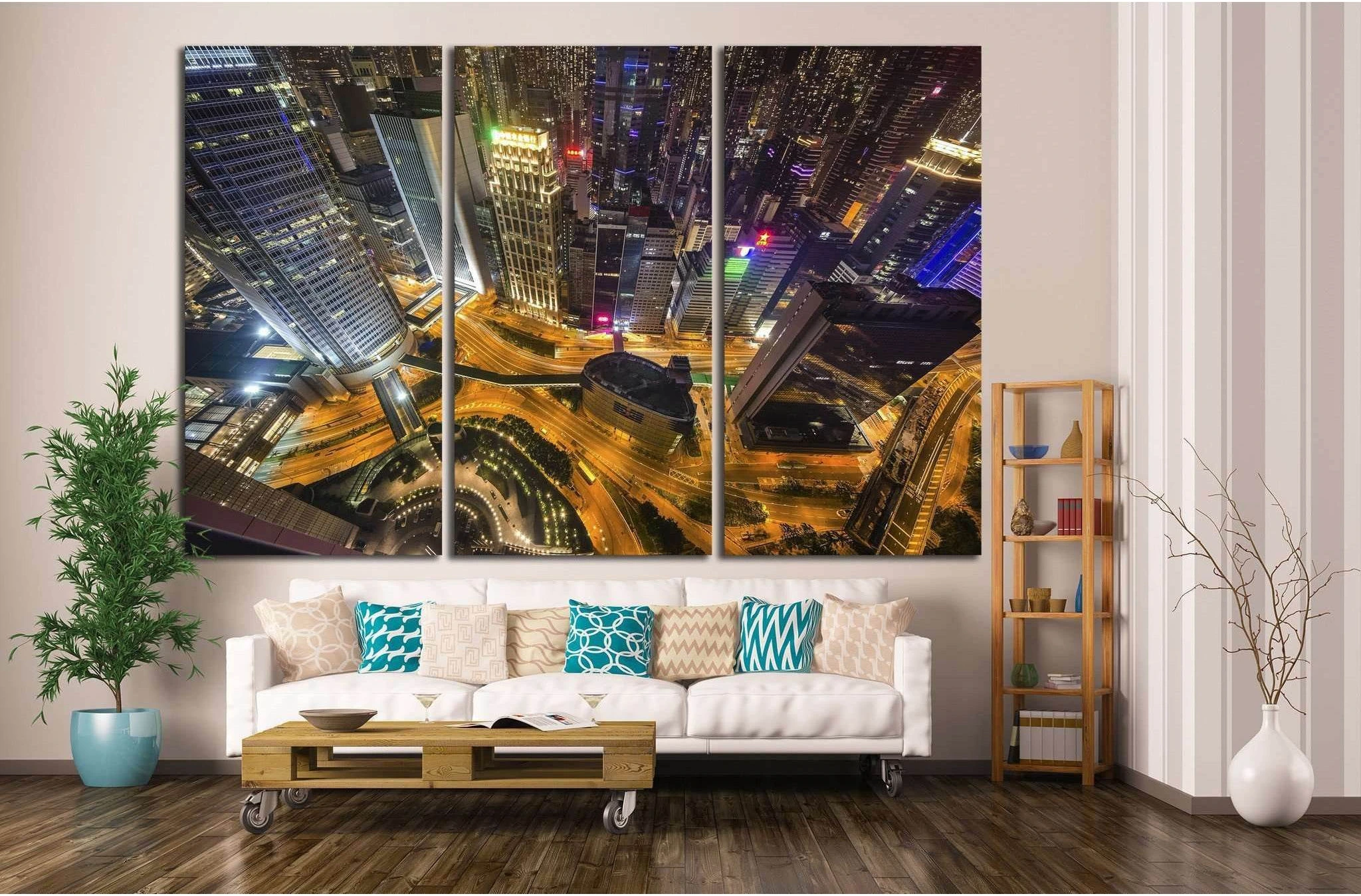 Hong Kong night landscape, China №1235 Ready to Hang Canvas Print - Zellart Canvas Prints ALL_Products, s-1235