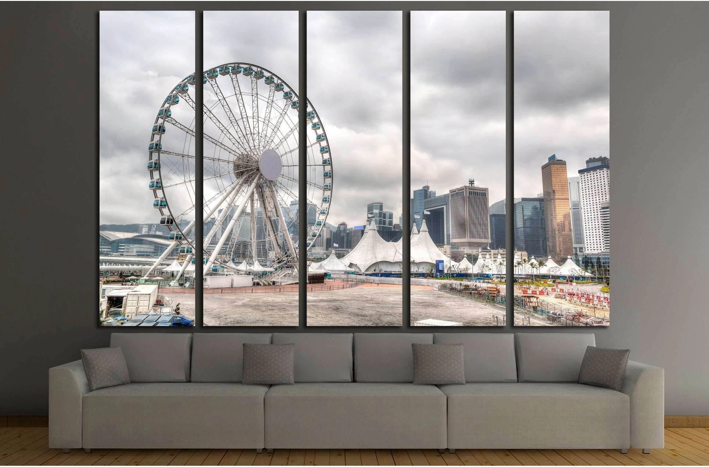 Hong Kong skyline at downtown Central Pier overlooking Victoria Harbor №2330 Ready to Hang Canvas Print - Zellart Canvas Prints ALL_Products, s-2330