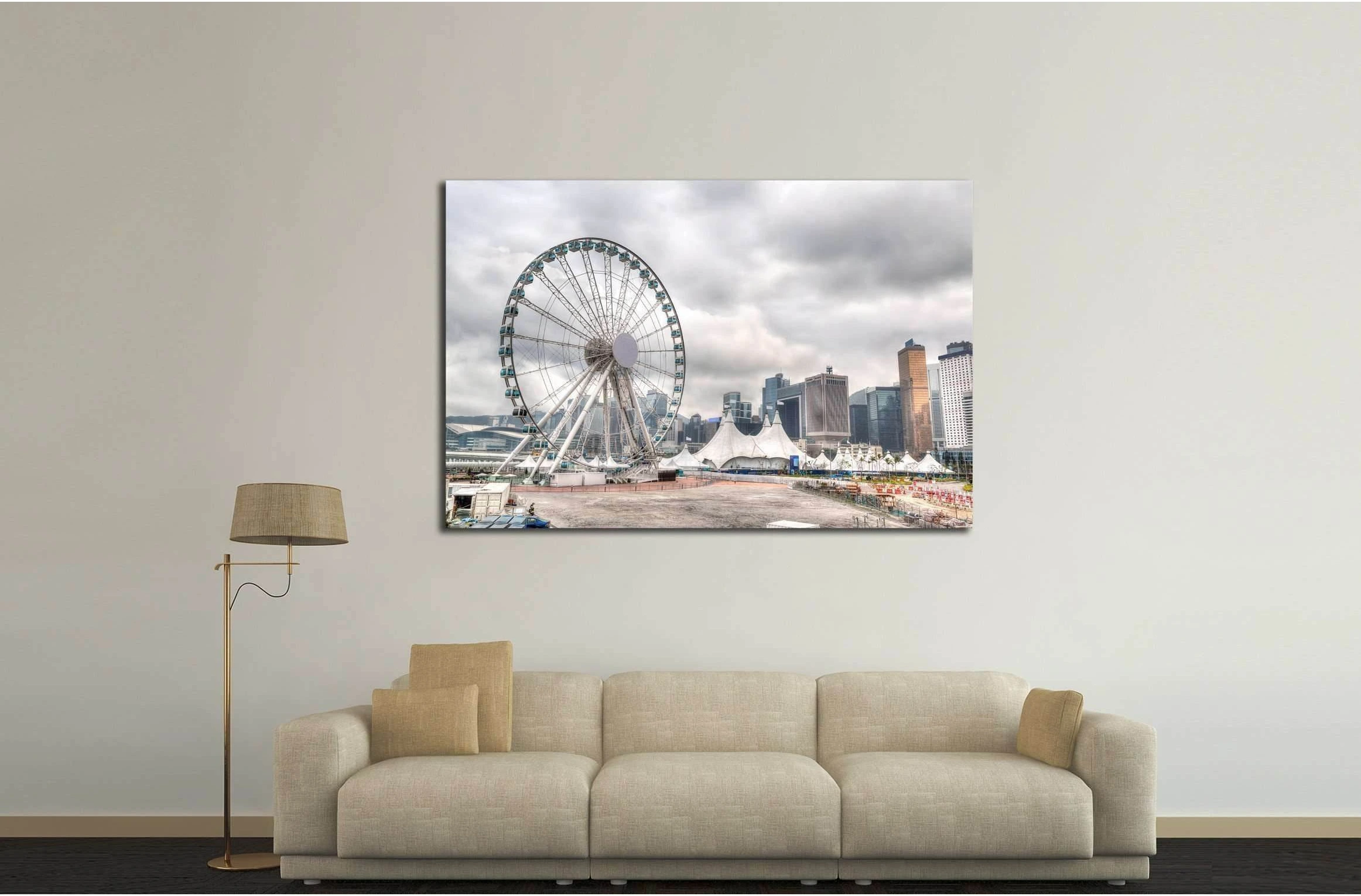 Hong Kong skyline at downtown Central Pier overlooking Victoria Harbor №2330 Ready to Hang Canvas Print - Zellart Canvas Prints ALL_Products, s-2330