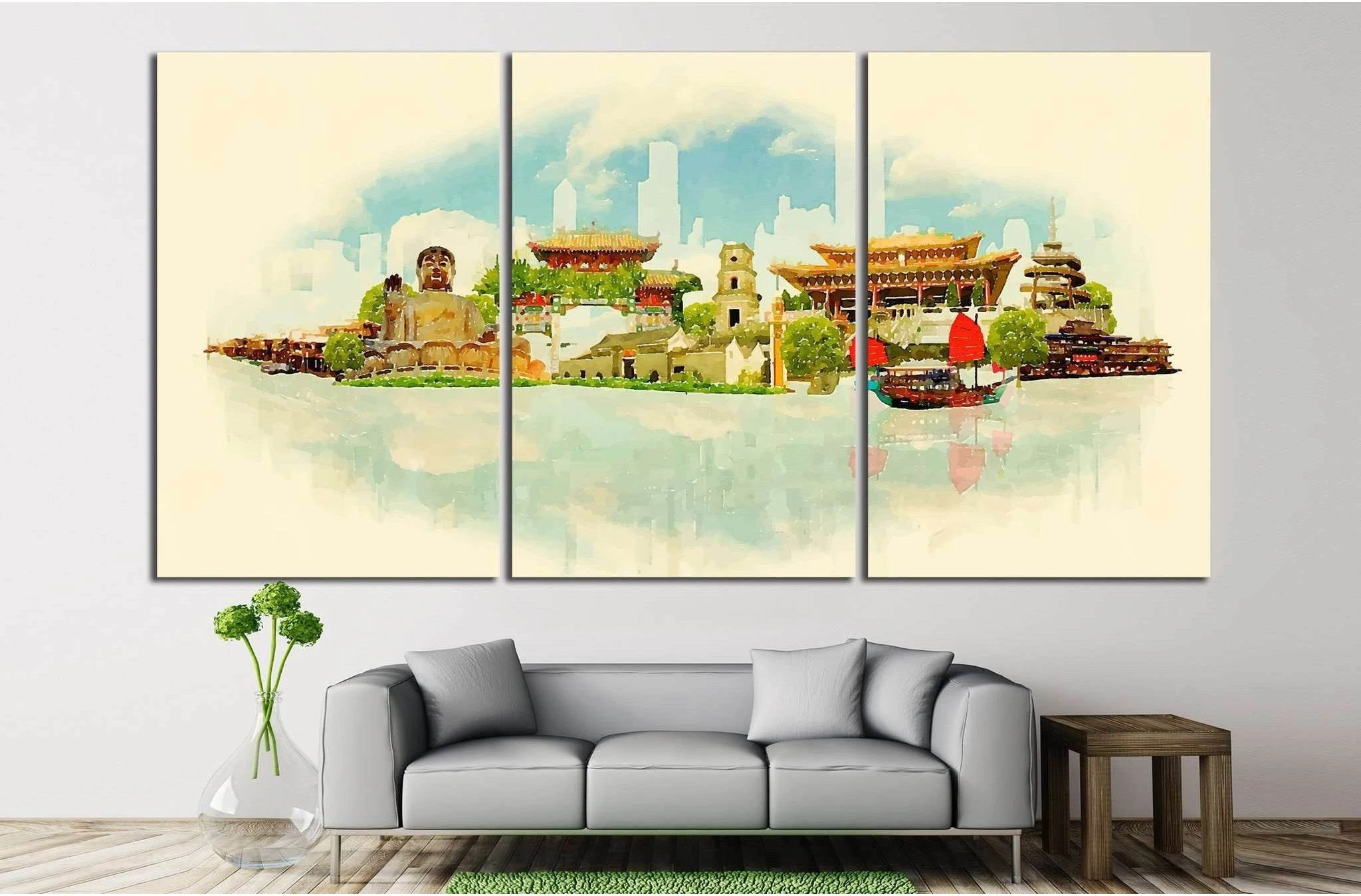 HONK KONG city illustration №705 Ready to Hang Canvas Print - Zellart Canvas Prints ALL_Products, s-705
