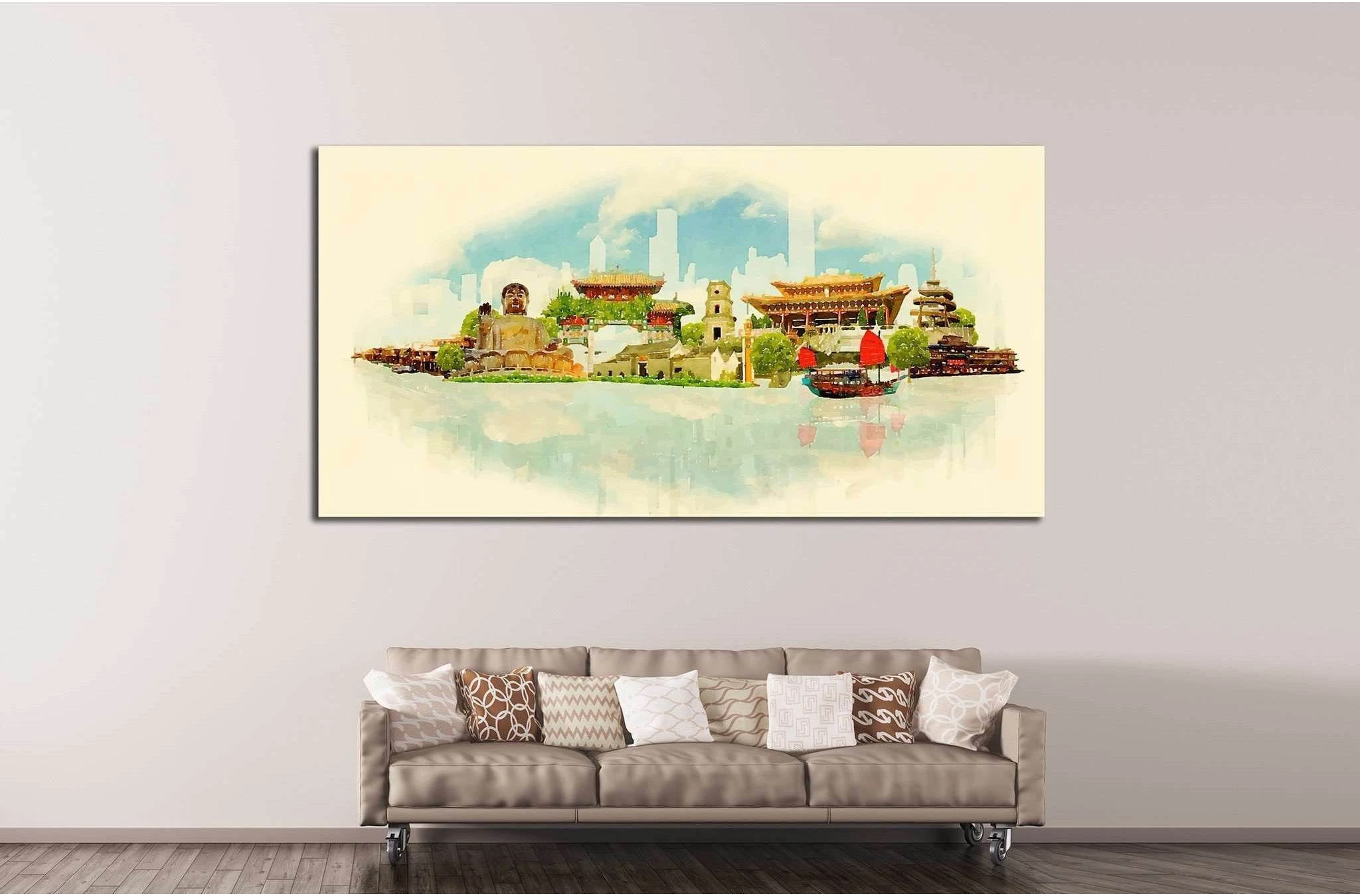 HONK KONG city illustration №705 Ready to Hang Canvas Print - Zellart Canvas Prints ALL_Products, s-705