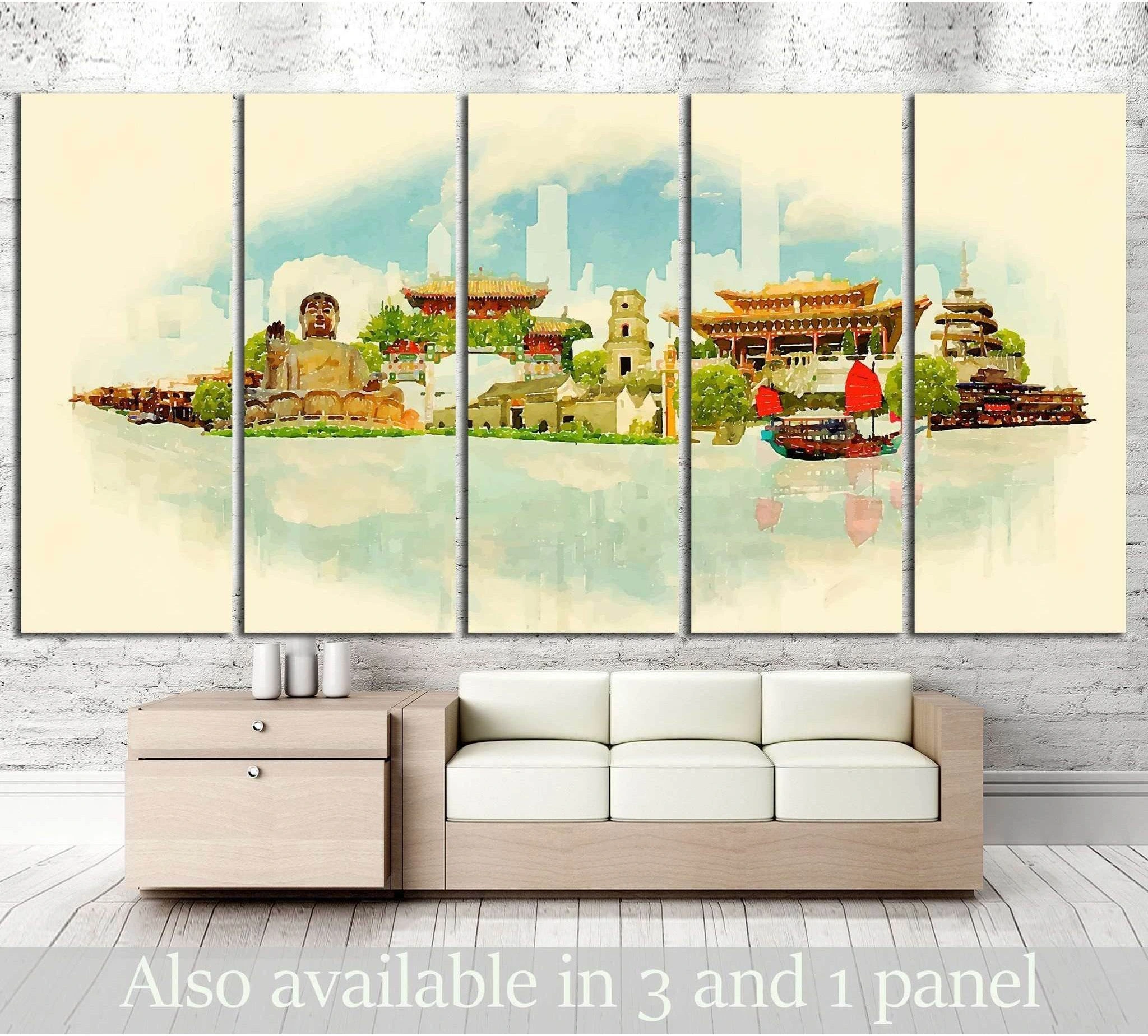 HONK KONG city illustration №705 Ready to Hang Canvas Print - Zellart Canvas Prints ALL_Products, s-705
