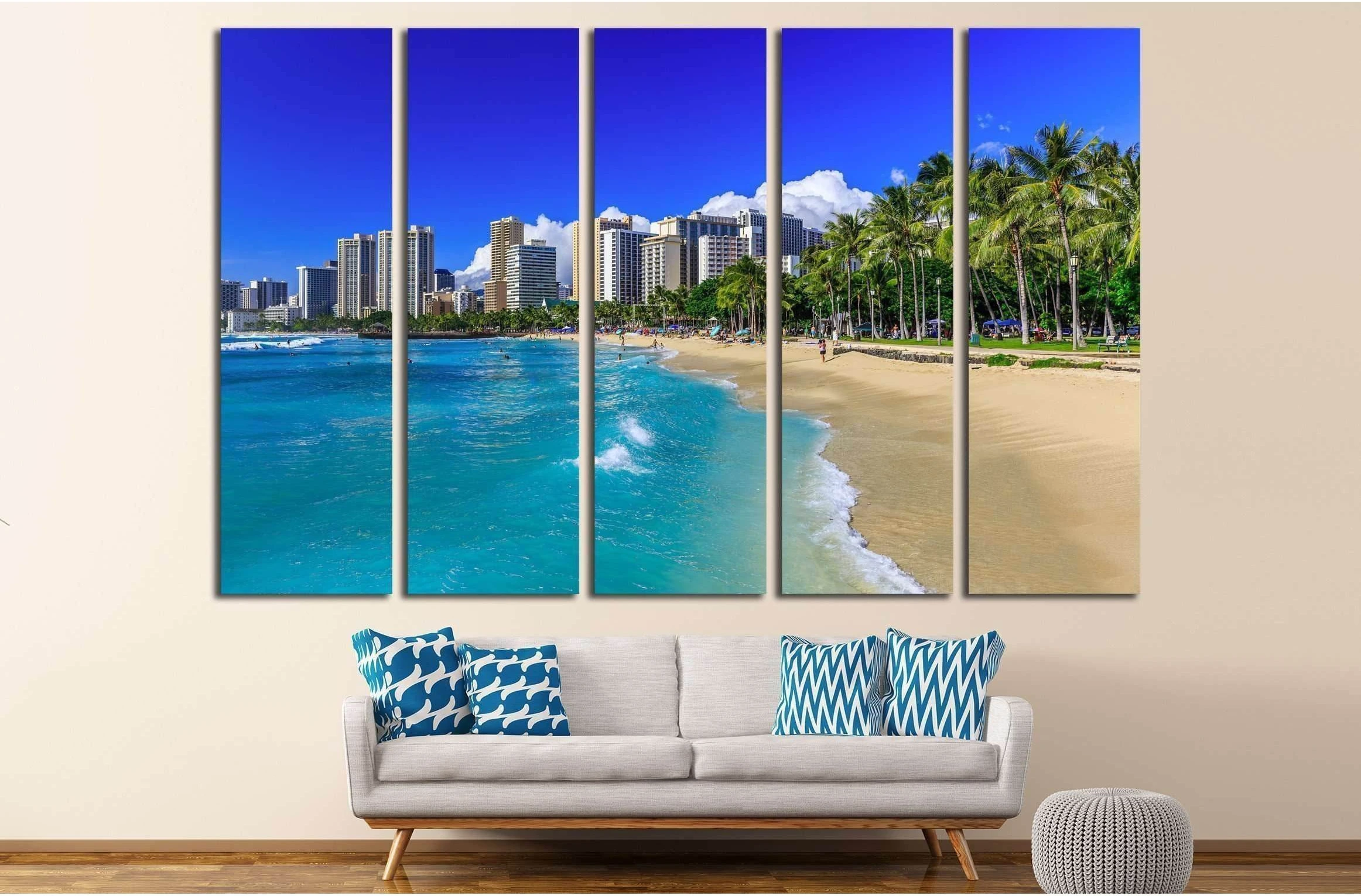 Honolulu, Hawaii. Waikiki beach and Honolulu's skyline №2302 Ready to Hang Canvas Print - Zellart Canvas Prints ALL_Products, s-2302