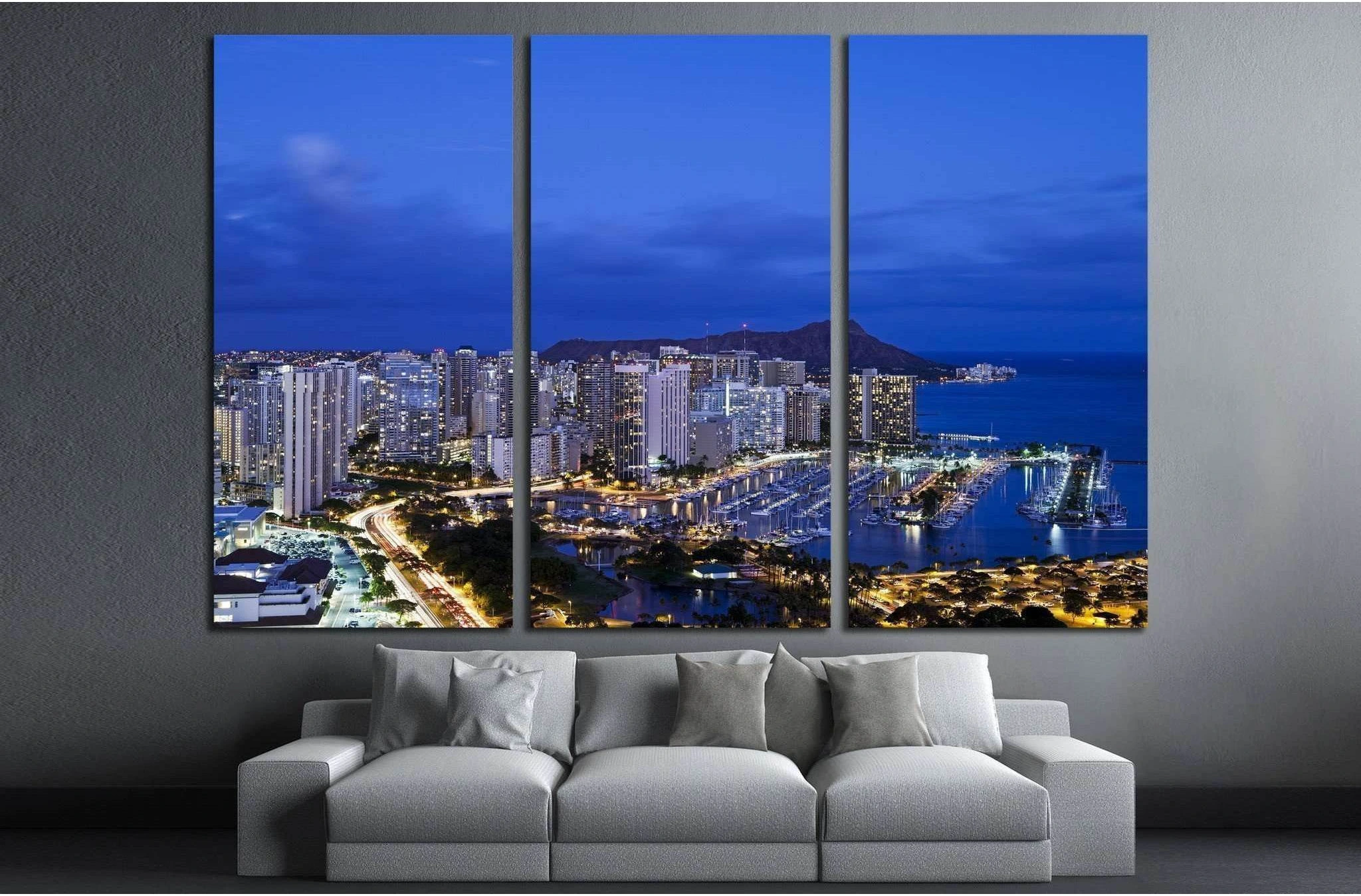 Honolulu with Ilikai Marina №1772 Ready to Hang Canvas Print - Zellart Canvas Prints ALL_Products, s-1772