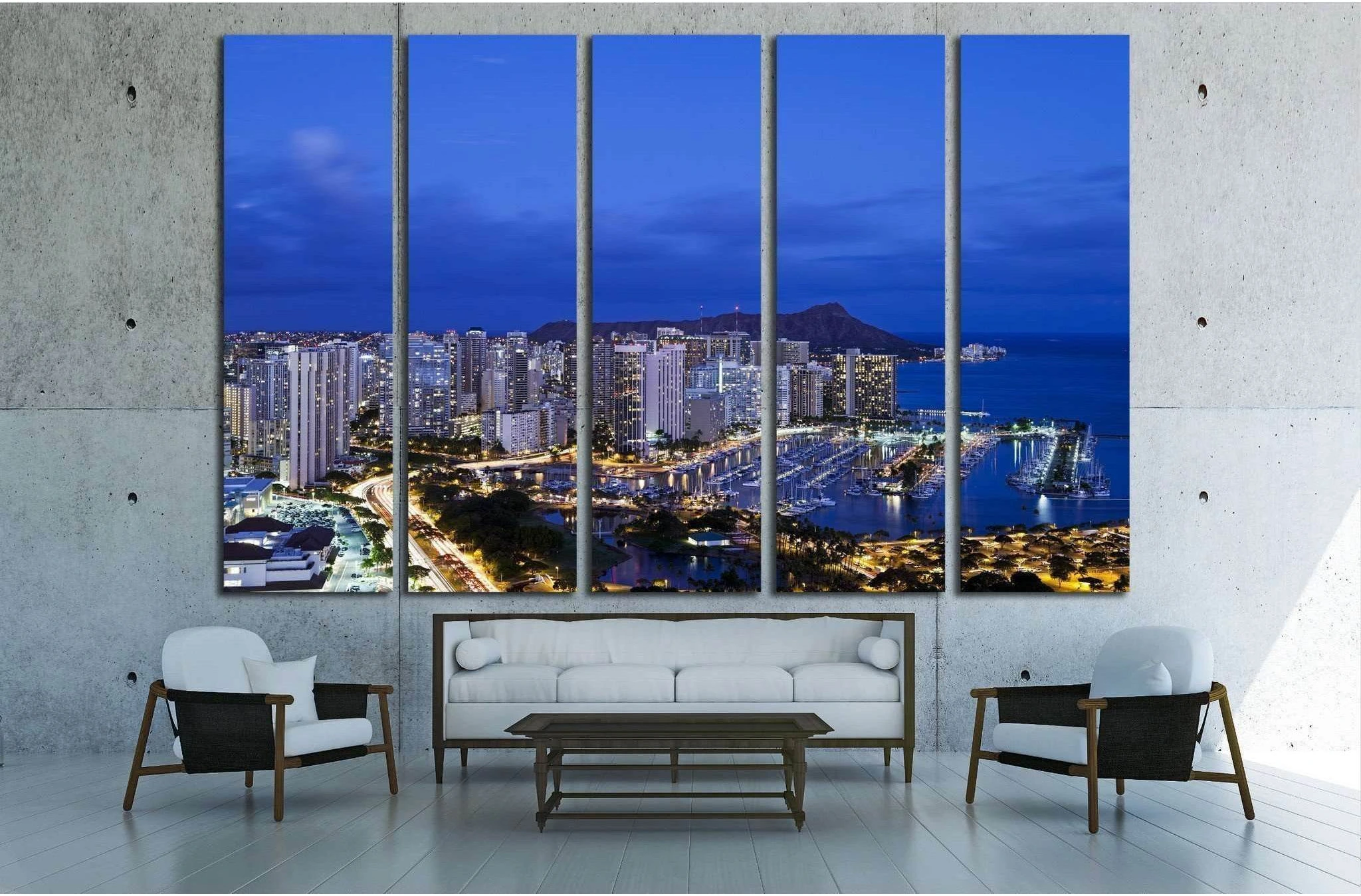 Honolulu with Ilikai Marina №1772 Ready to Hang Canvas Print - Zellart Canvas Prints ALL_Products, s-1772