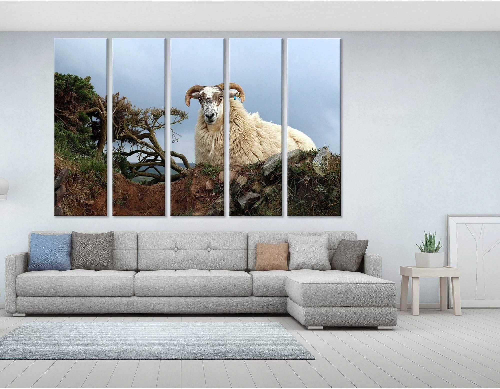 Horned Sheep On The Rock №04249 Ready to Hang Canvas Print - Zellart Canvas Prints ALL_Products