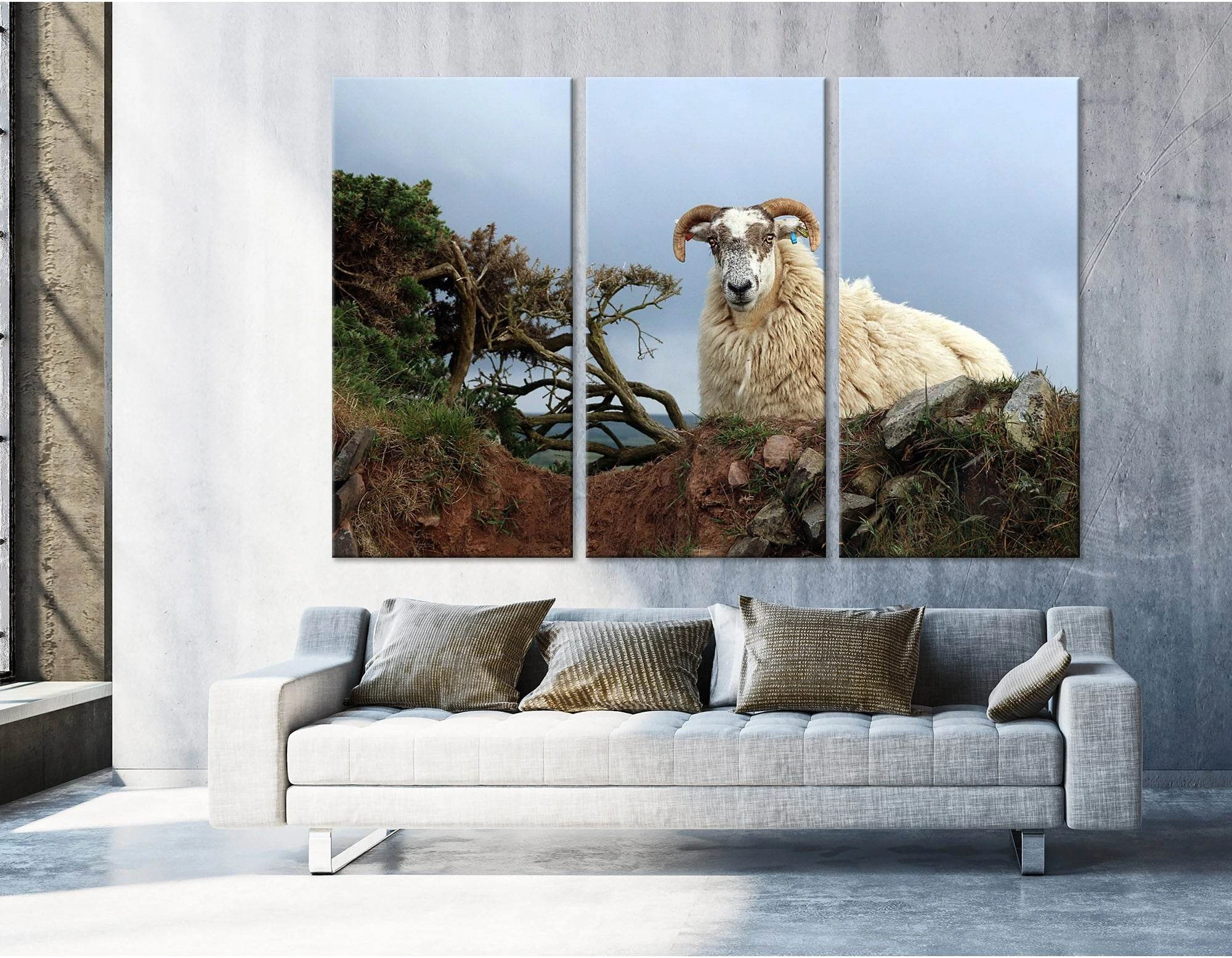 Horned Sheep On The Rock №04249 Ready to Hang Canvas Print - Zellart Canvas Prints ALL_Products