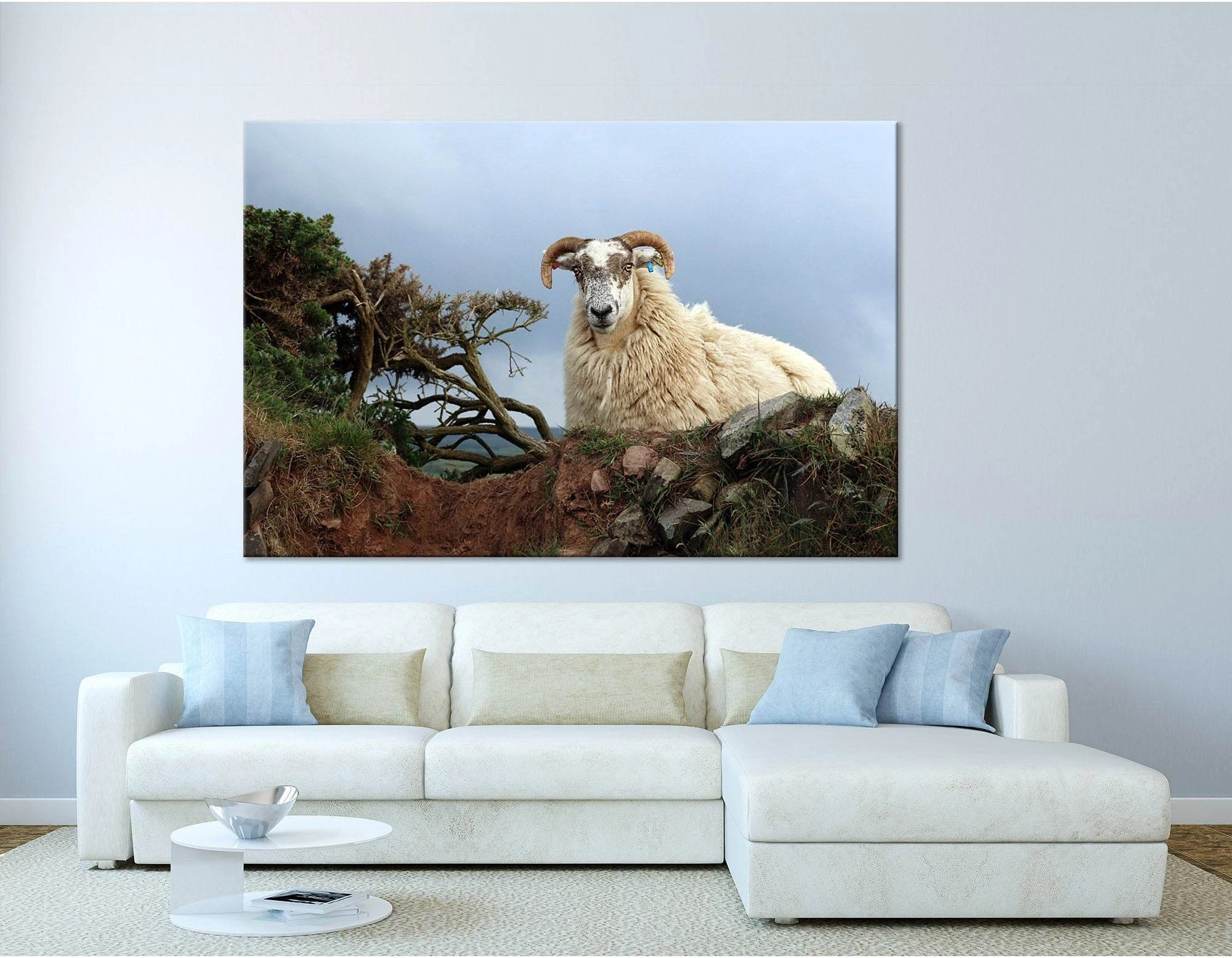 Horned Sheep On The Rock №04249 Ready to Hang Canvas Print - Zellart Canvas Prints ALL_Products