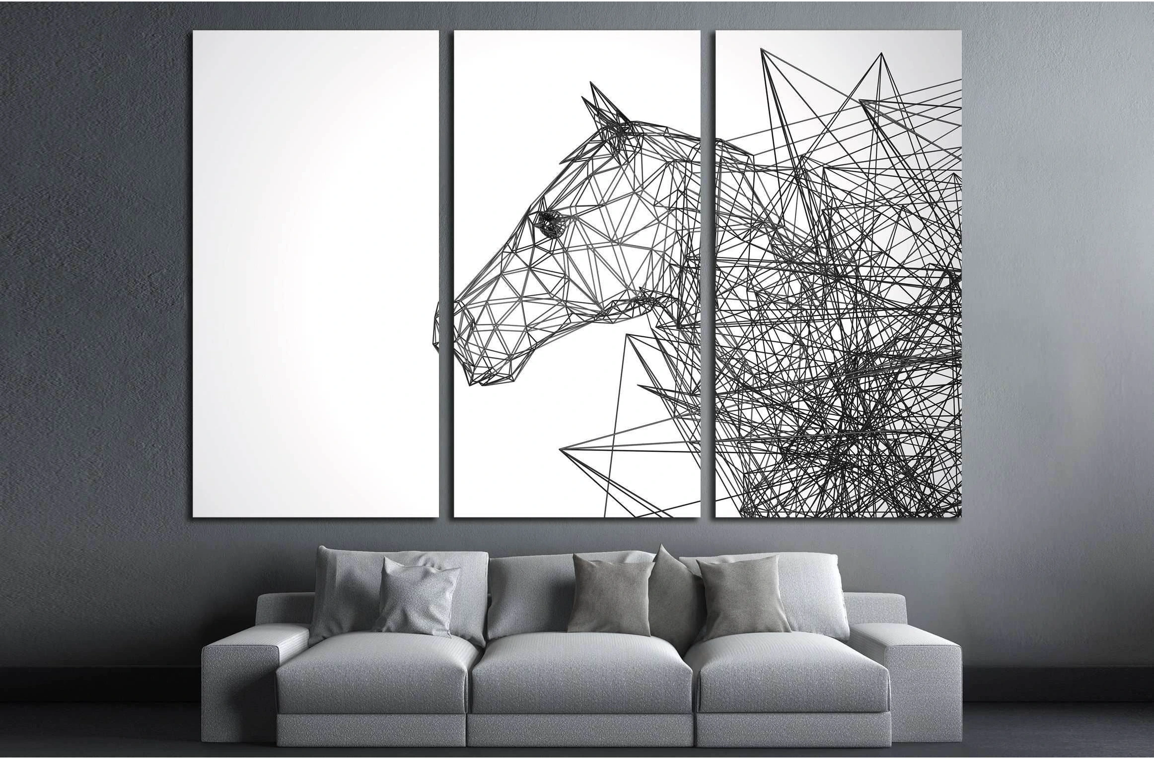 horse stylized low poly wire construction concept concepts connection №2883 Ready to Hang Canvas Print - Zellart Canvas Prints ALL_Products, Horses, s-2883