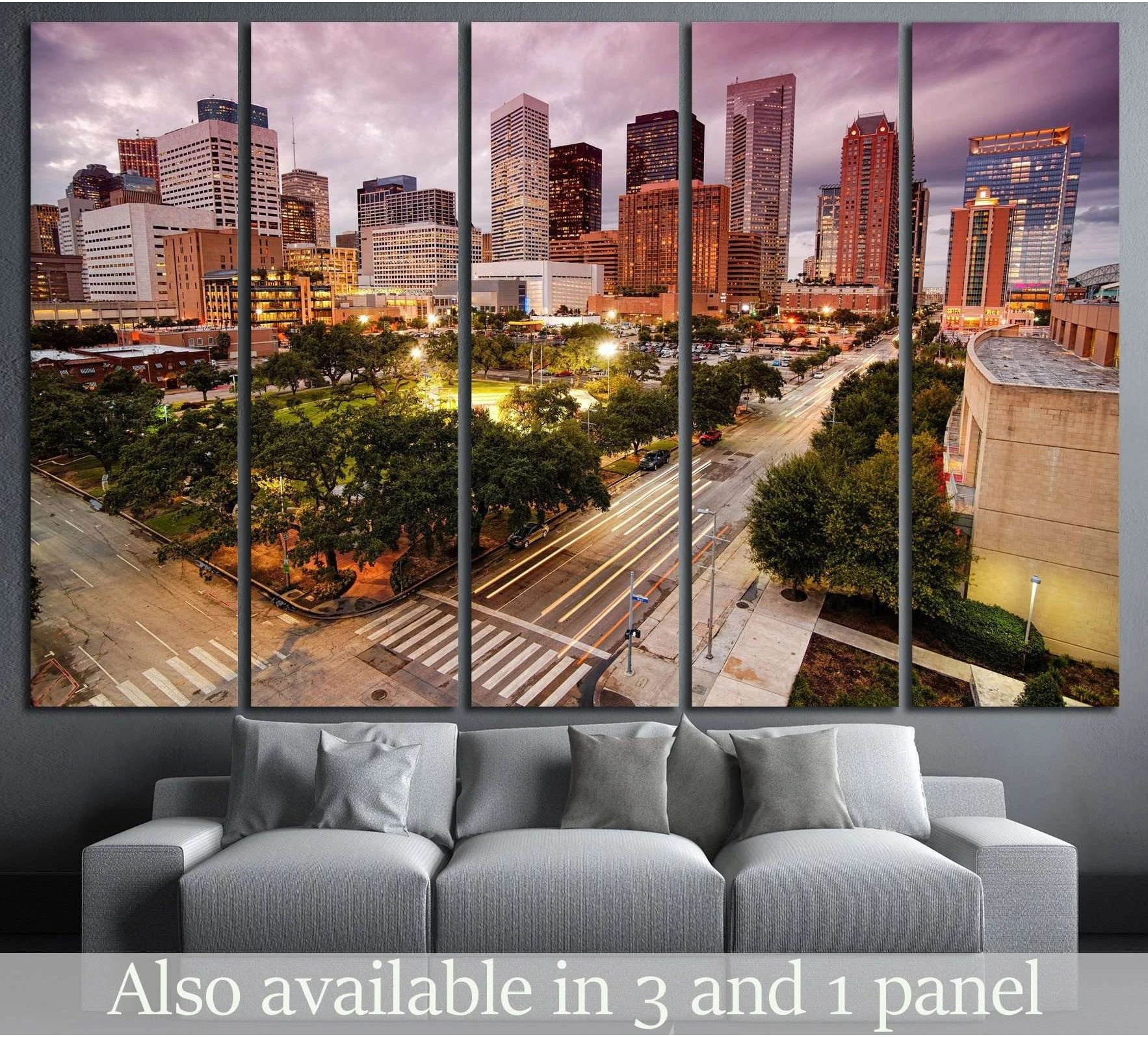 Houston Skyline at Dusk №889 Ready to Hang Canvas Print - Zellart Canvas Prints ALL_Products, s-889