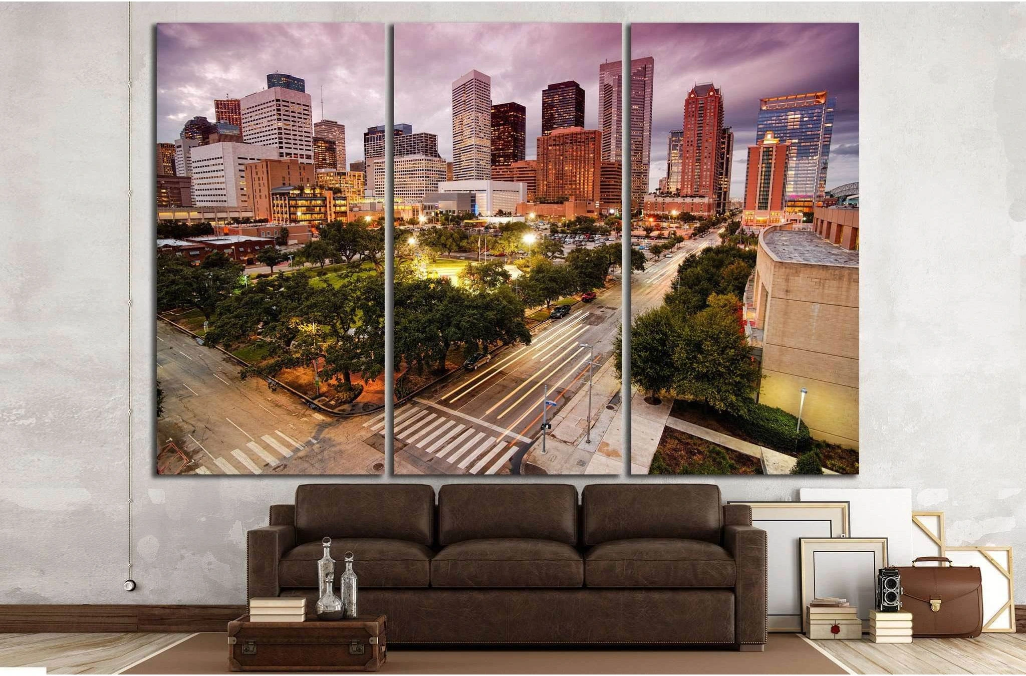 Houston Skyline at Dusk №889 Ready to Hang Canvas Print - Zellart Canvas Prints ALL_Products, s-889