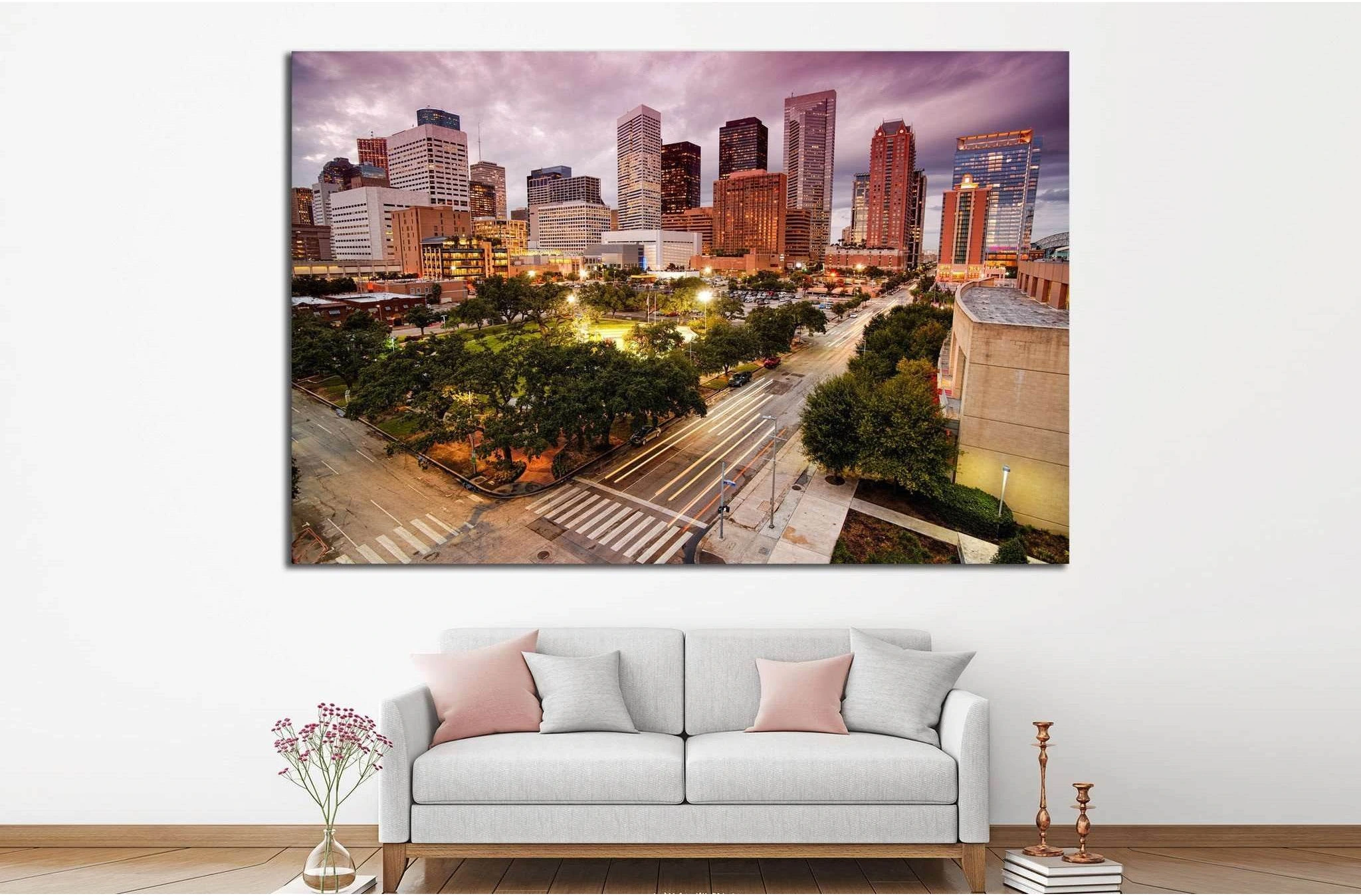 Houston Skyline at Dusk №889 Ready to Hang Canvas Print - Zellart Canvas Prints ALL_Products, s-889