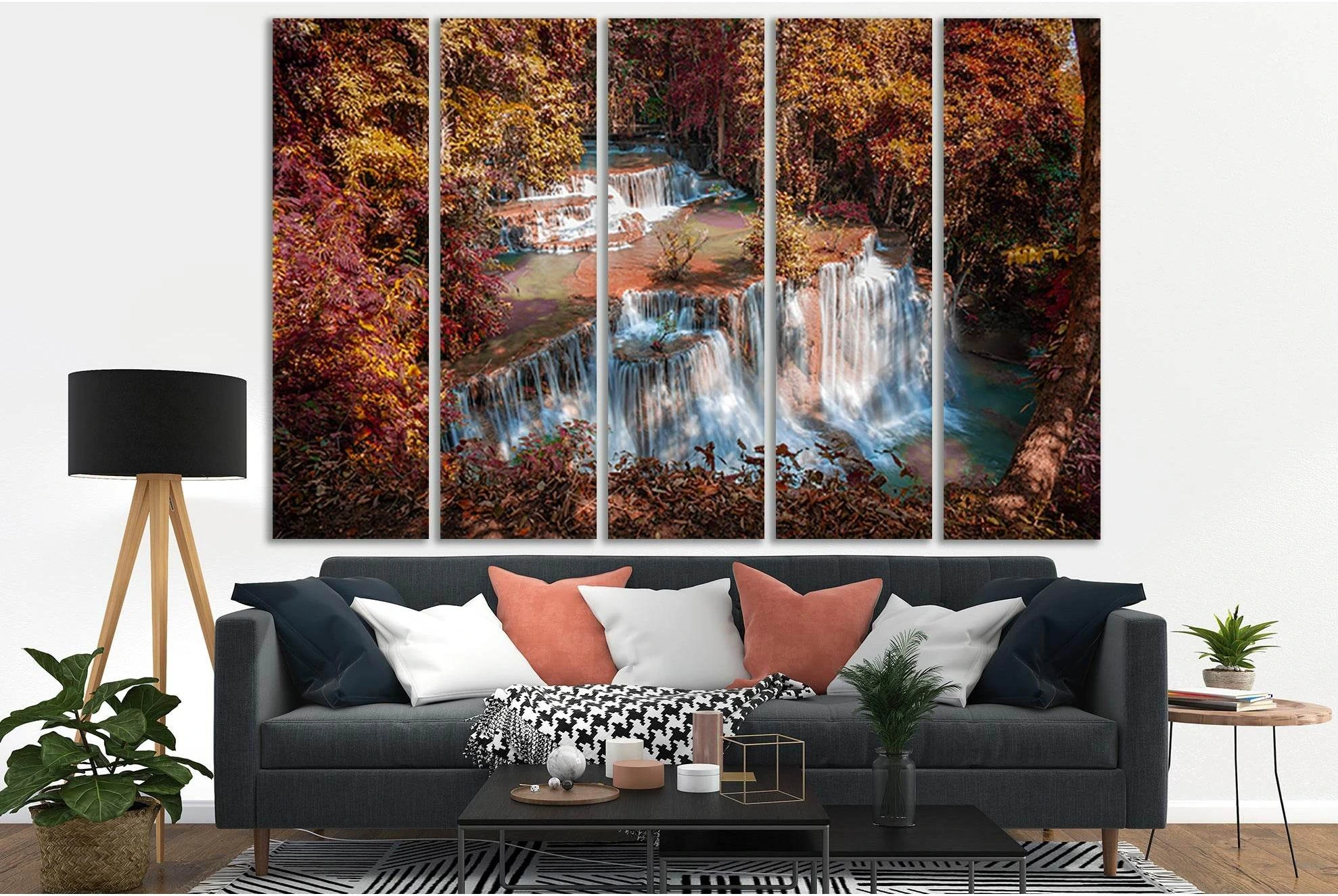 Huai Mae Kamin Waterfall №SL481 Ready to Hang Canvas Print - Zellart Canvas Prints 0new, ALL_Products, Waterfall, Waterfall Wall Art