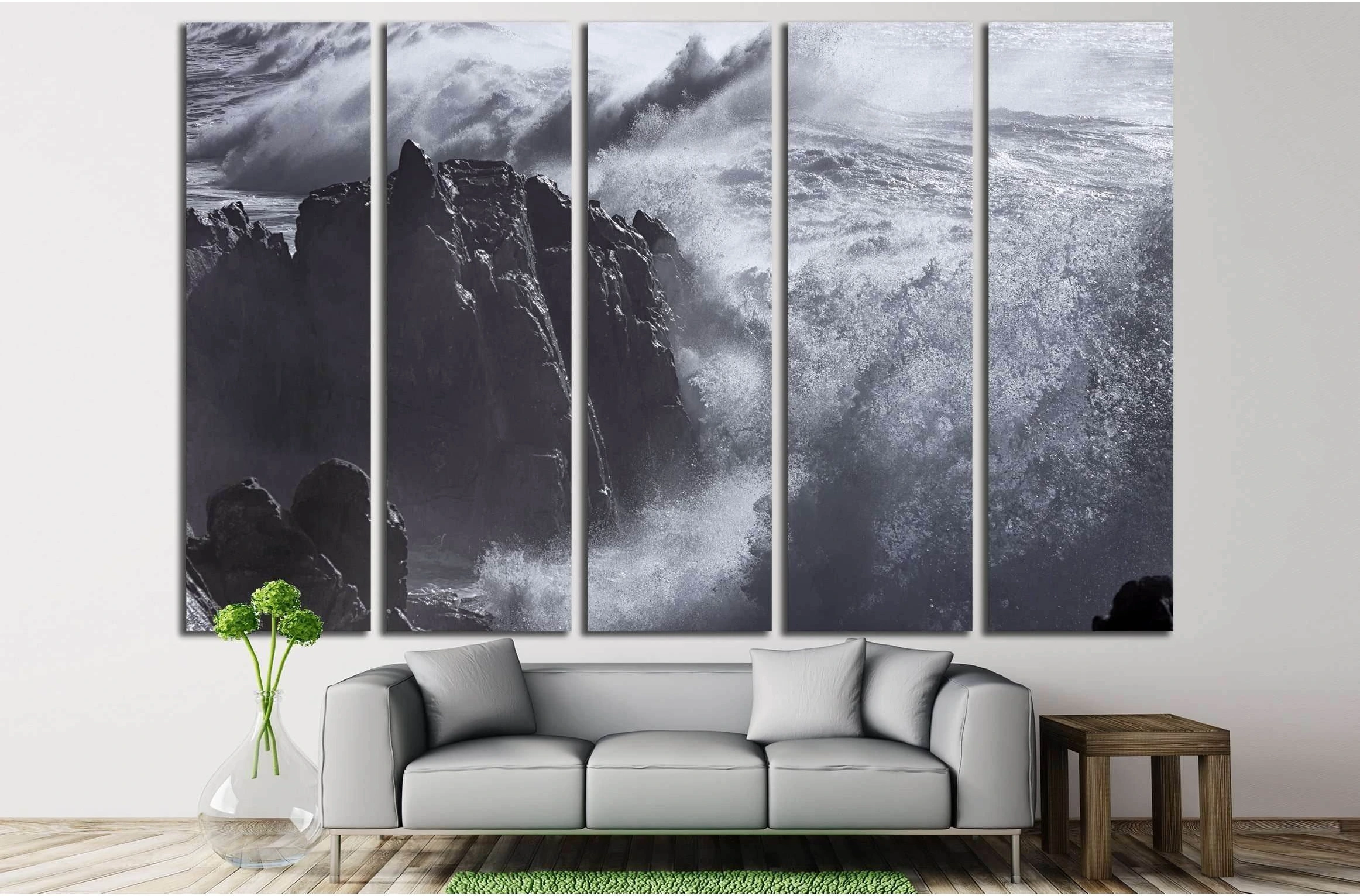 Huge and violent sea waves against the small cape of Sao Paio, Labruge, northern Portuga №2916 Ready to Hang Canvas Print - Zellart Canvas Prints ALL_Products, s-2916