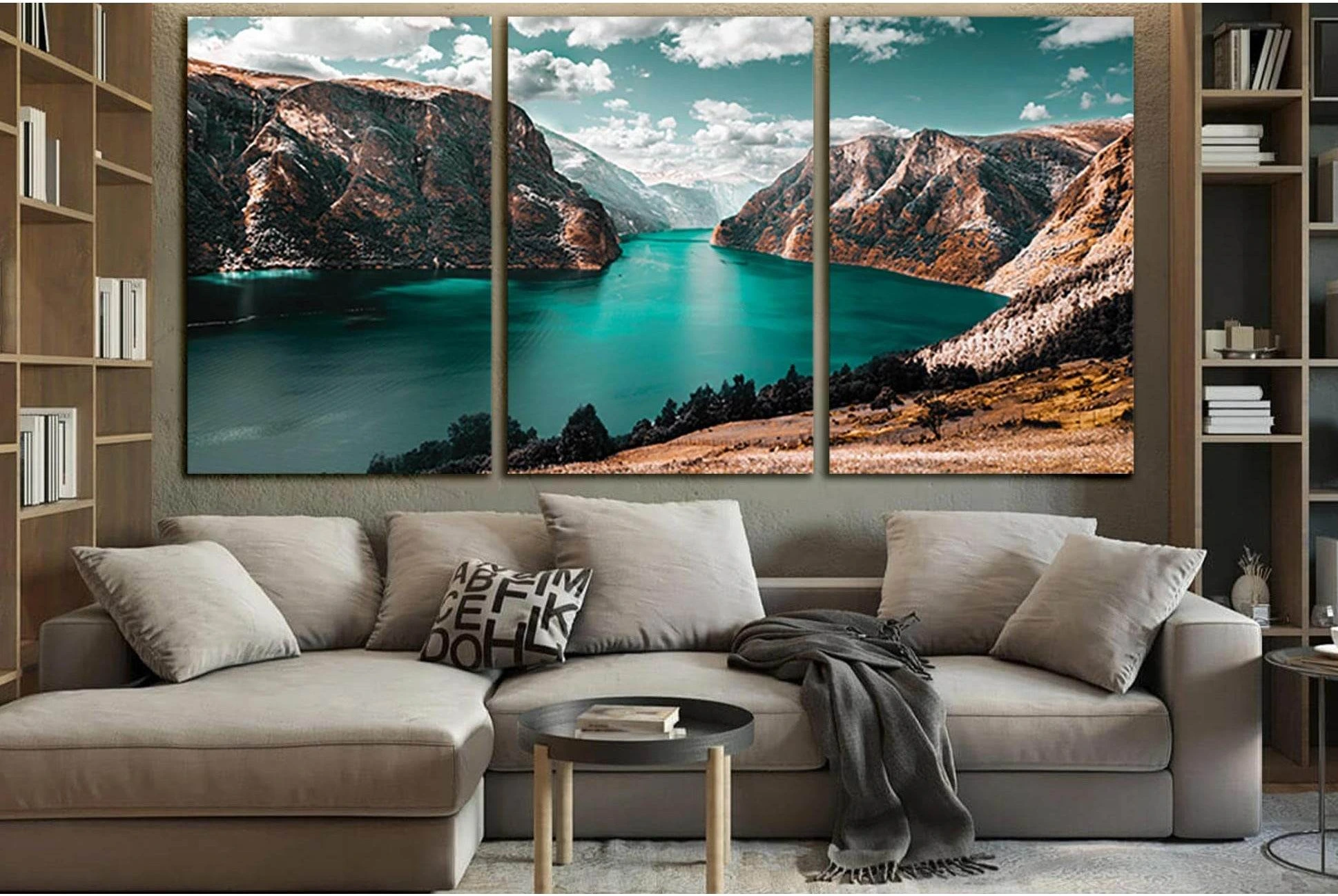 Huge Lake Between Mountains №SL1591 Ready to Hang Canvas Print - Zellart Canvas Prints 0new, ALL_Products, Mountains Wall Art, Nature Wall Art