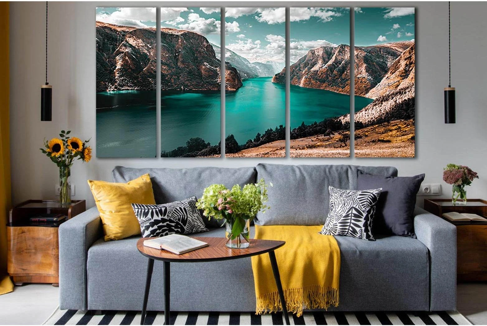 Huge Lake Between Mountains №SL1591 Ready to Hang Canvas Print - Zellart Canvas Prints 0new, ALL_Products, Mountains Wall Art, Nature Wall Art