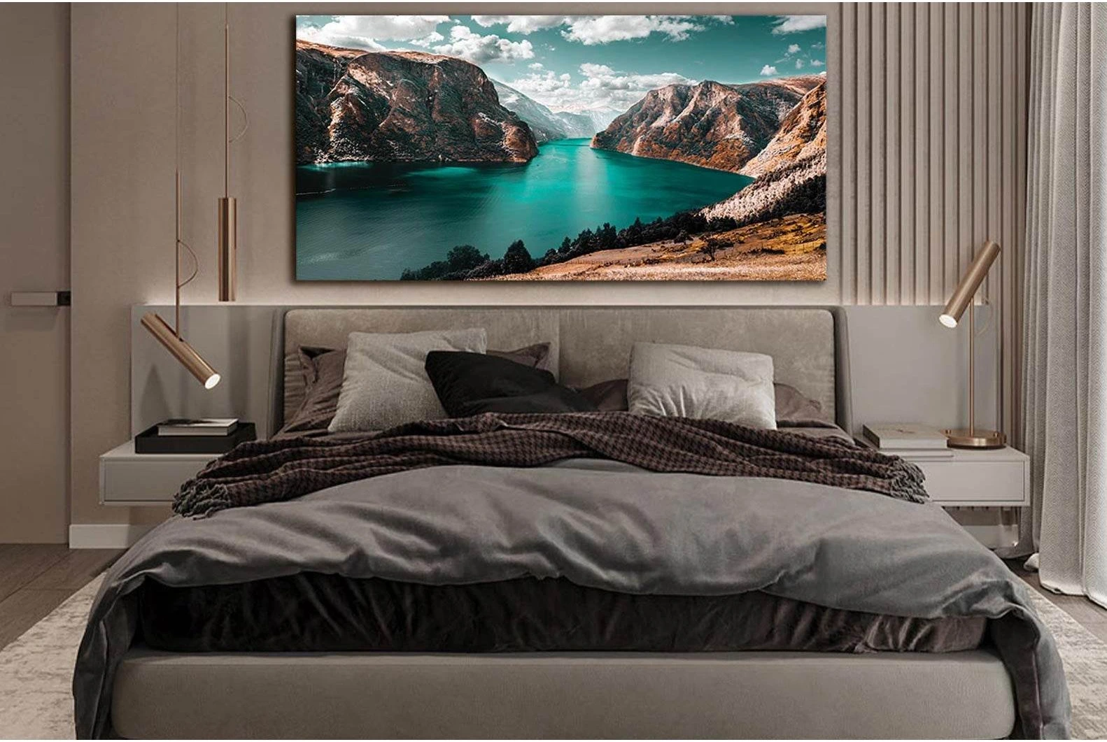 Huge Lake Between Mountains №SL1591 Ready to Hang Canvas Print - Zellart Canvas Prints 0new, ALL_Products, Mountains Wall Art, Nature Wall Art