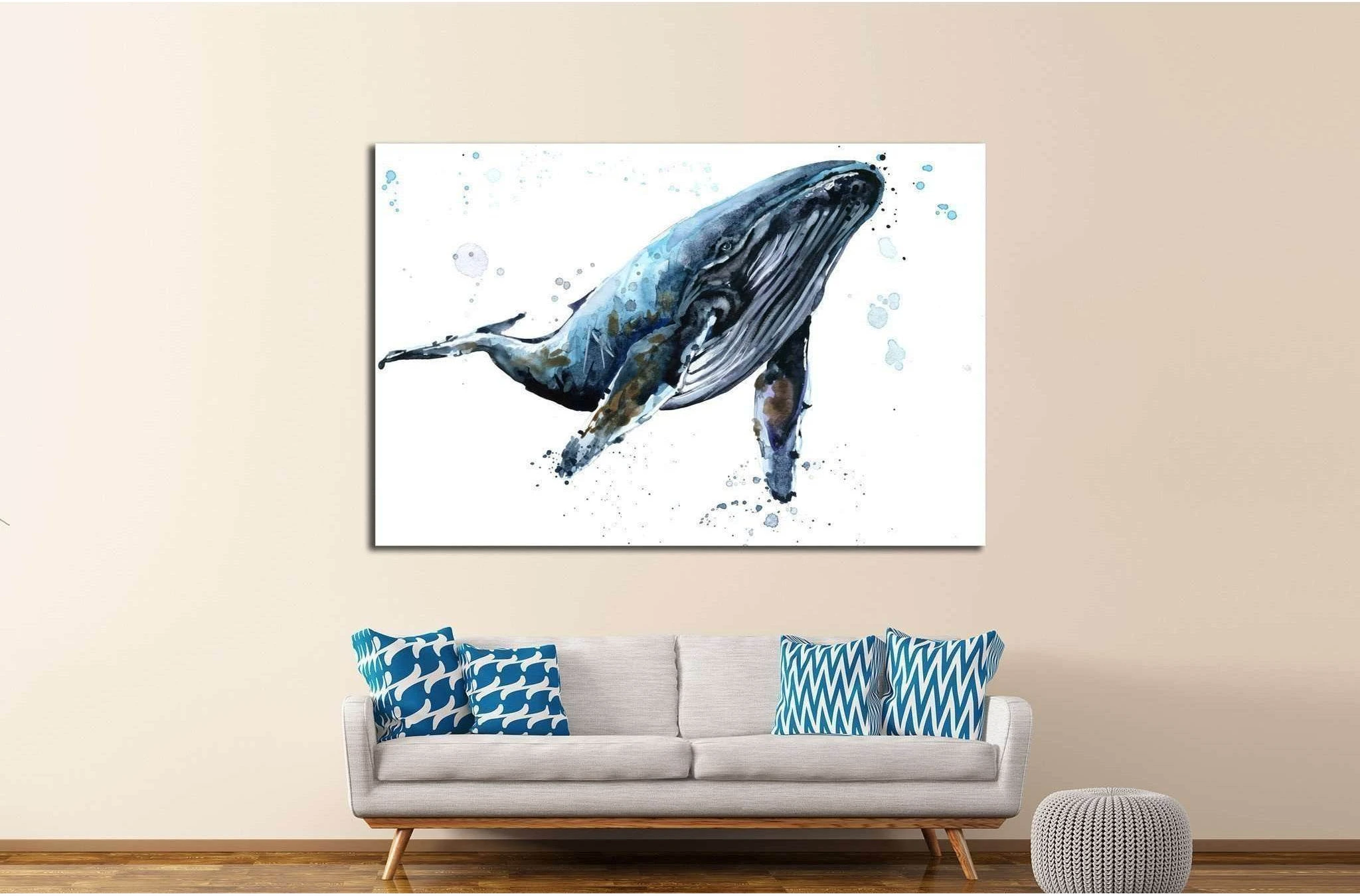 Humpback whale watercolor illustration. Underwater fauna №1835 Ready to Hang Canvas Print - Zellart Canvas Prints ALL_Products, s-1835, Whale