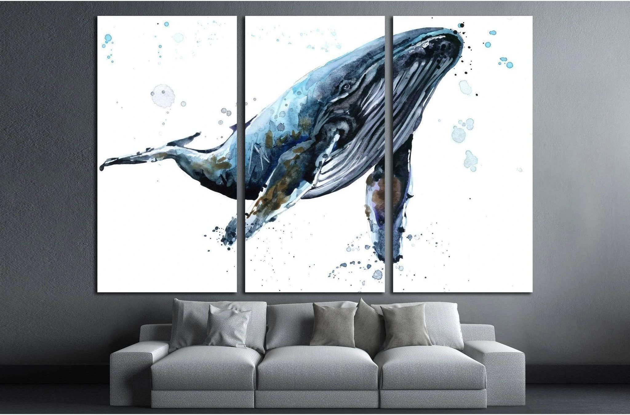 Humpback whale watercolor illustration. Underwater fauna №1835 Ready to Hang Canvas Print - Zellart Canvas Prints ALL_Products, s-1835, Whale