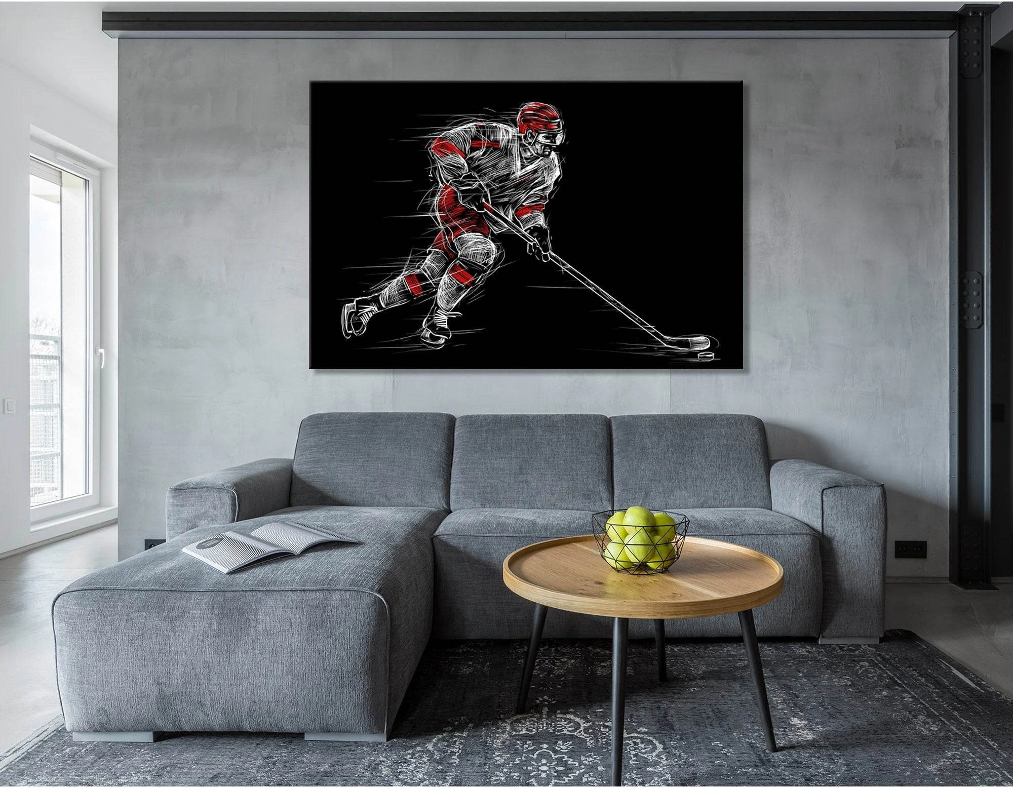 Ice Hockey Player On A Black Background №04437 Ready to Hang Canvas Print - Zellart Canvas Prints ALL_Products