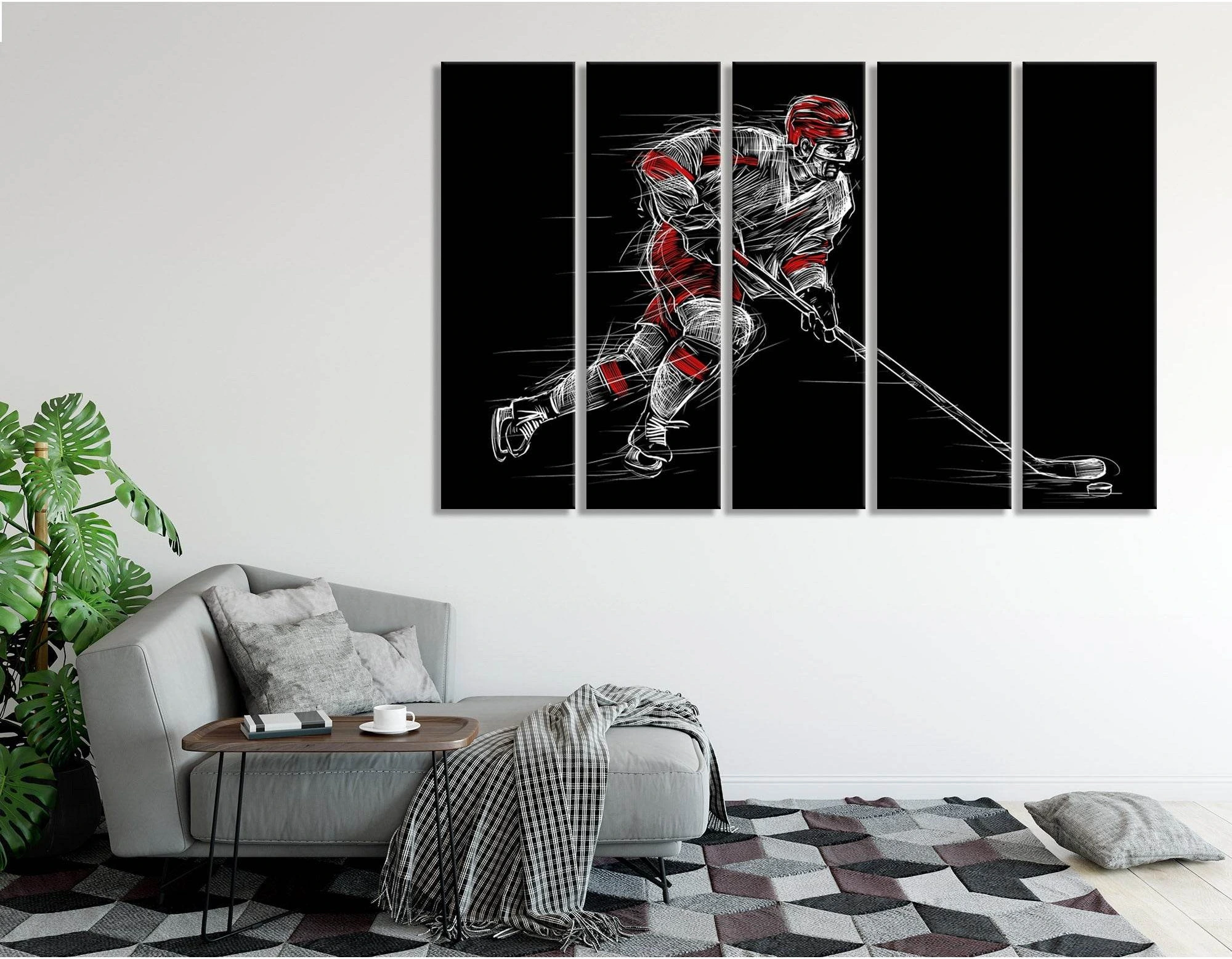 Ice Hockey Player On A Black Background №04437 Ready to Hang Canvas Print - Zellart Canvas Prints ALL_Products