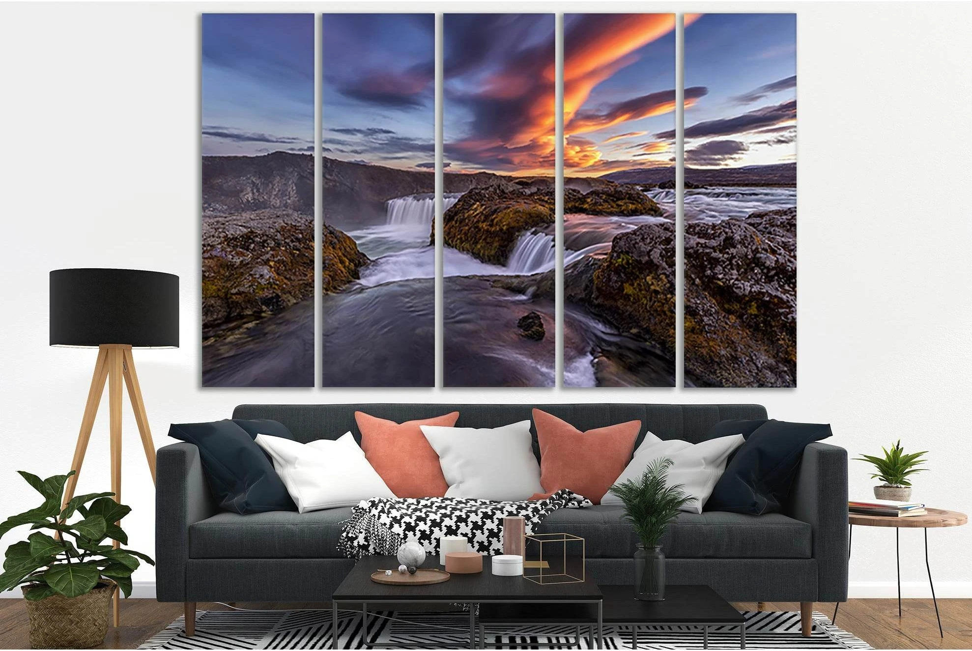 Iceland Rivers Waterfalls №SL462 Ready to Hang Canvas Print - Zellart Canvas Prints 0new, ALL_Products, Waterfall, Waterfall Wall Art