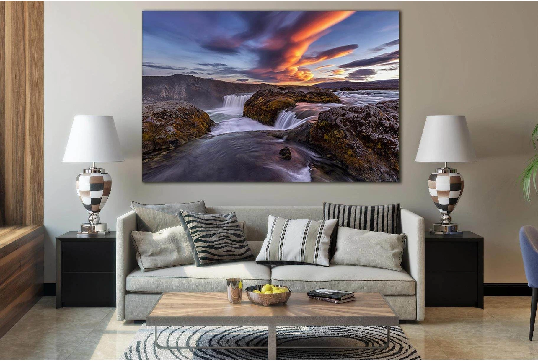 Iceland Rivers Waterfalls №SL462 Ready to Hang Canvas Print - Zellart Canvas Prints 0new, ALL_Products, Waterfall, Waterfall Wall Art