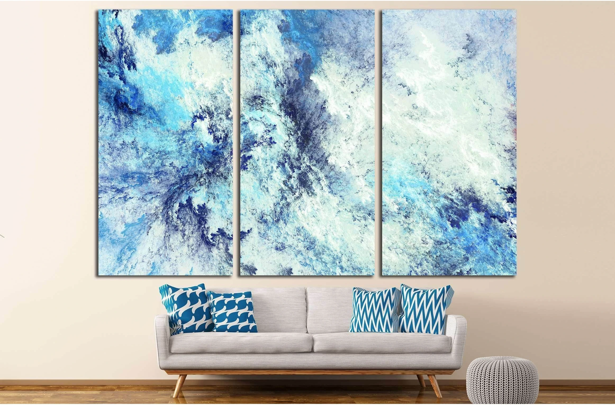Icy clouds. Blue artistic splashes №3239 Ready to Hang Canvas Print - Zellart Canvas Prints ALL_Products, s-3239