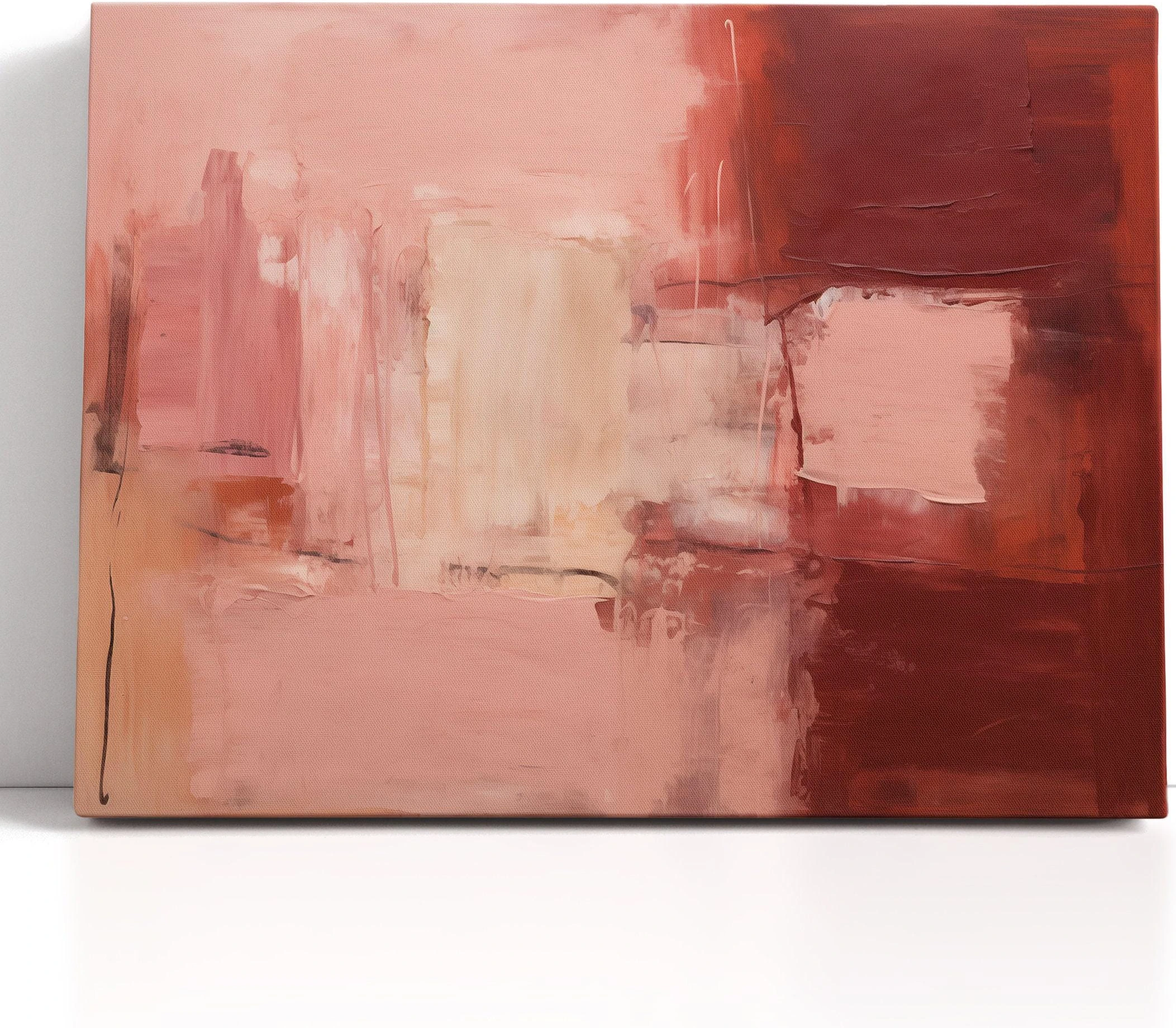 Blush pink and terracotta abstract artwork with layered colour fields and faint streaks detail view