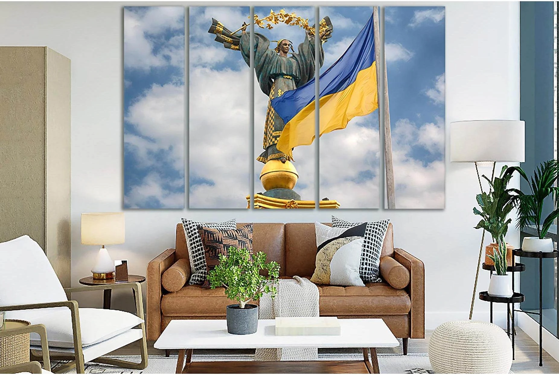 Independence Monument And Ukrainian Flag №SL1198 Ready to Hang Canvas Print - Zellart Canvas Prints 0new, ALL_Products, Flags
