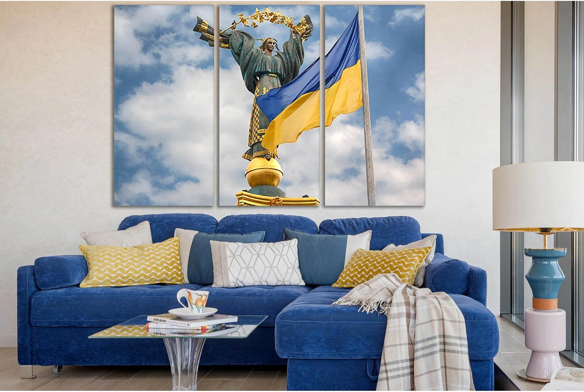 Independence Monument And Ukrainian Flag №SL1198 Ready to Hang Canvas Print - Zellart Canvas Prints 0new, ALL_Products, Flags