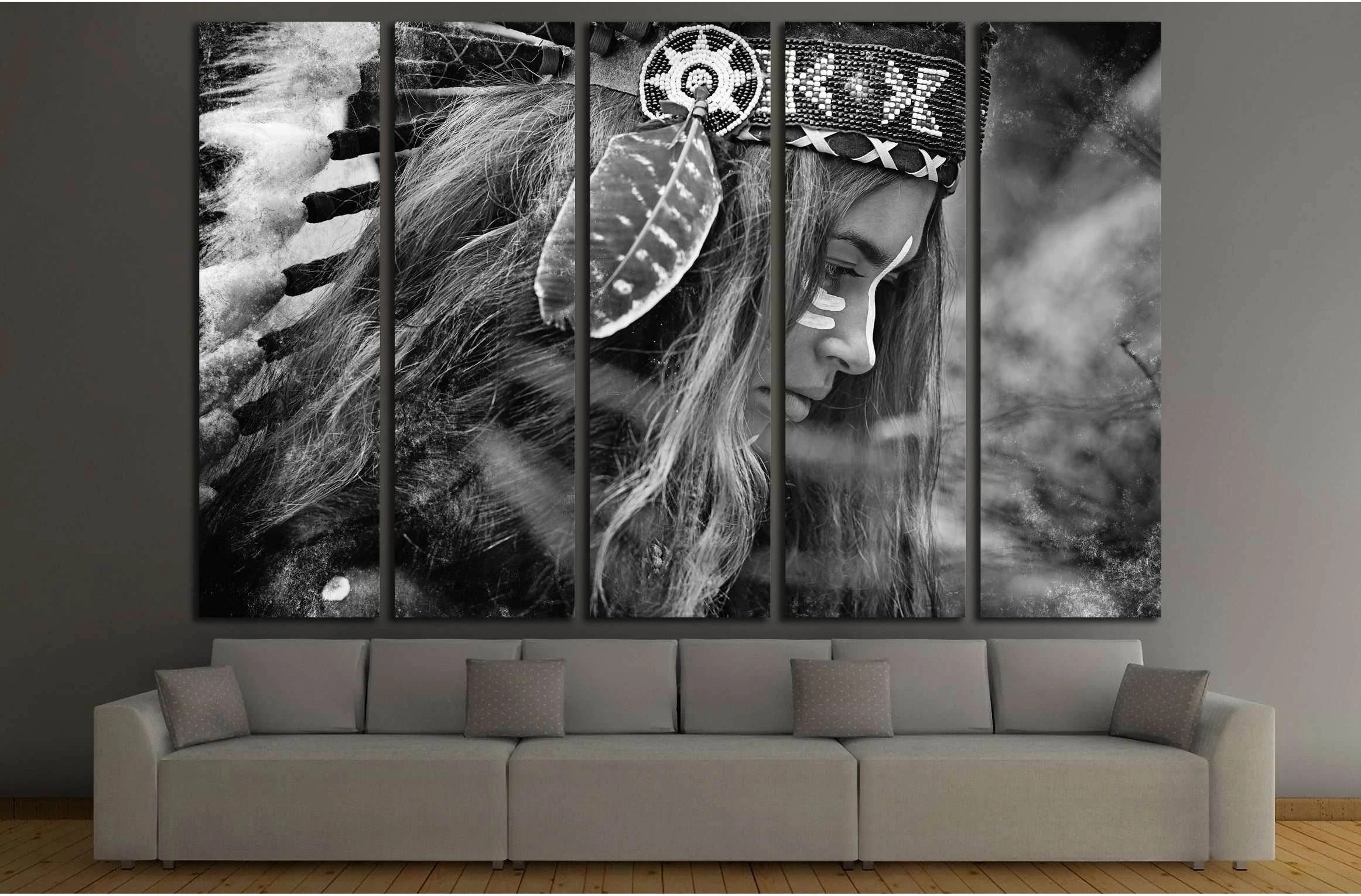 Indian woman hunter. Black and white portrait №2768 Ready to Hang Canvas Print - Zellart Canvas Prints ALL_Products, s-2768