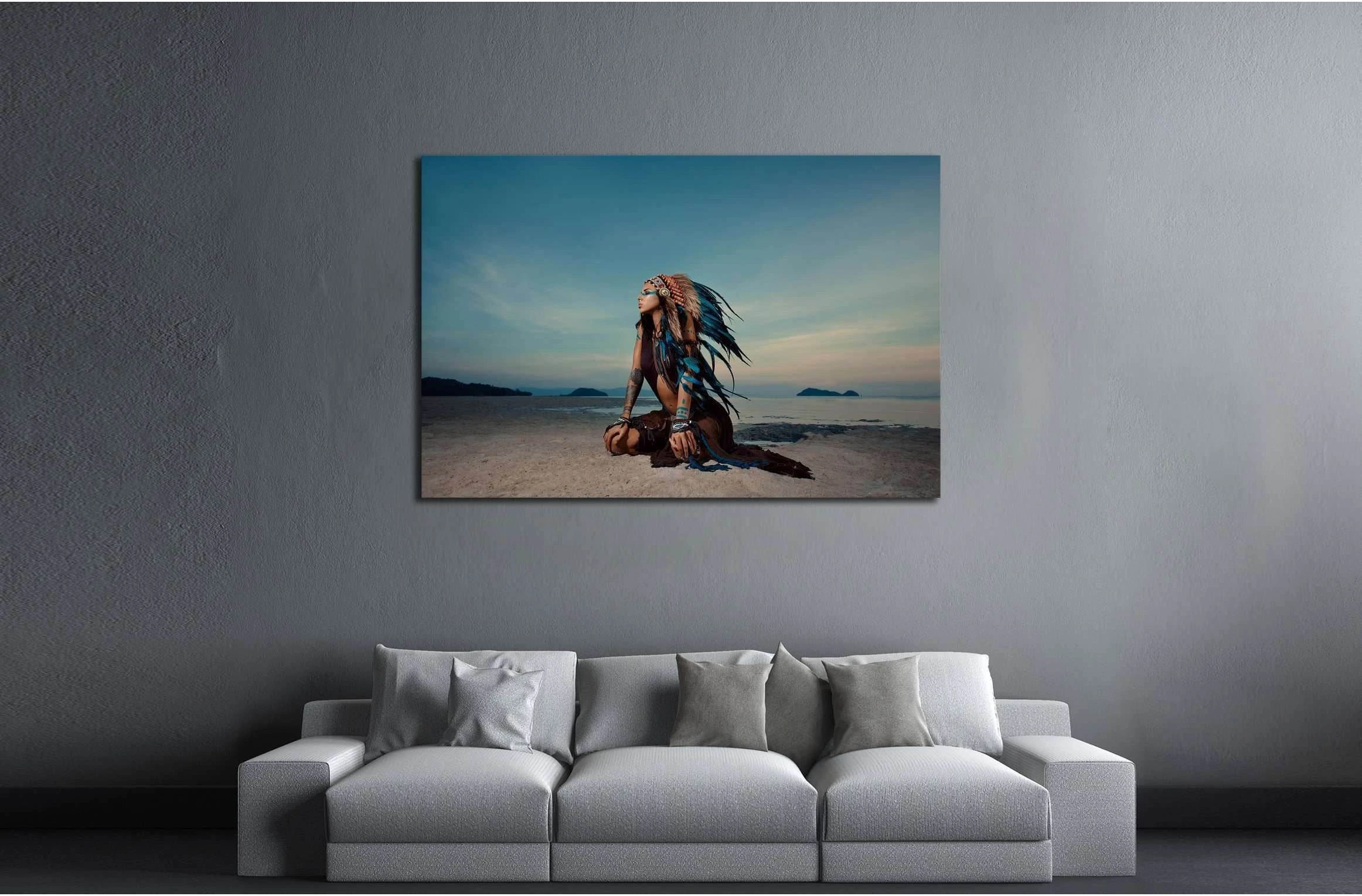 indian woman outdoors at sunset. native american style. Background with free text space №2770 Ready to Hang Canvas Print - Zellart Canvas Prints ALL_Products, s-2770