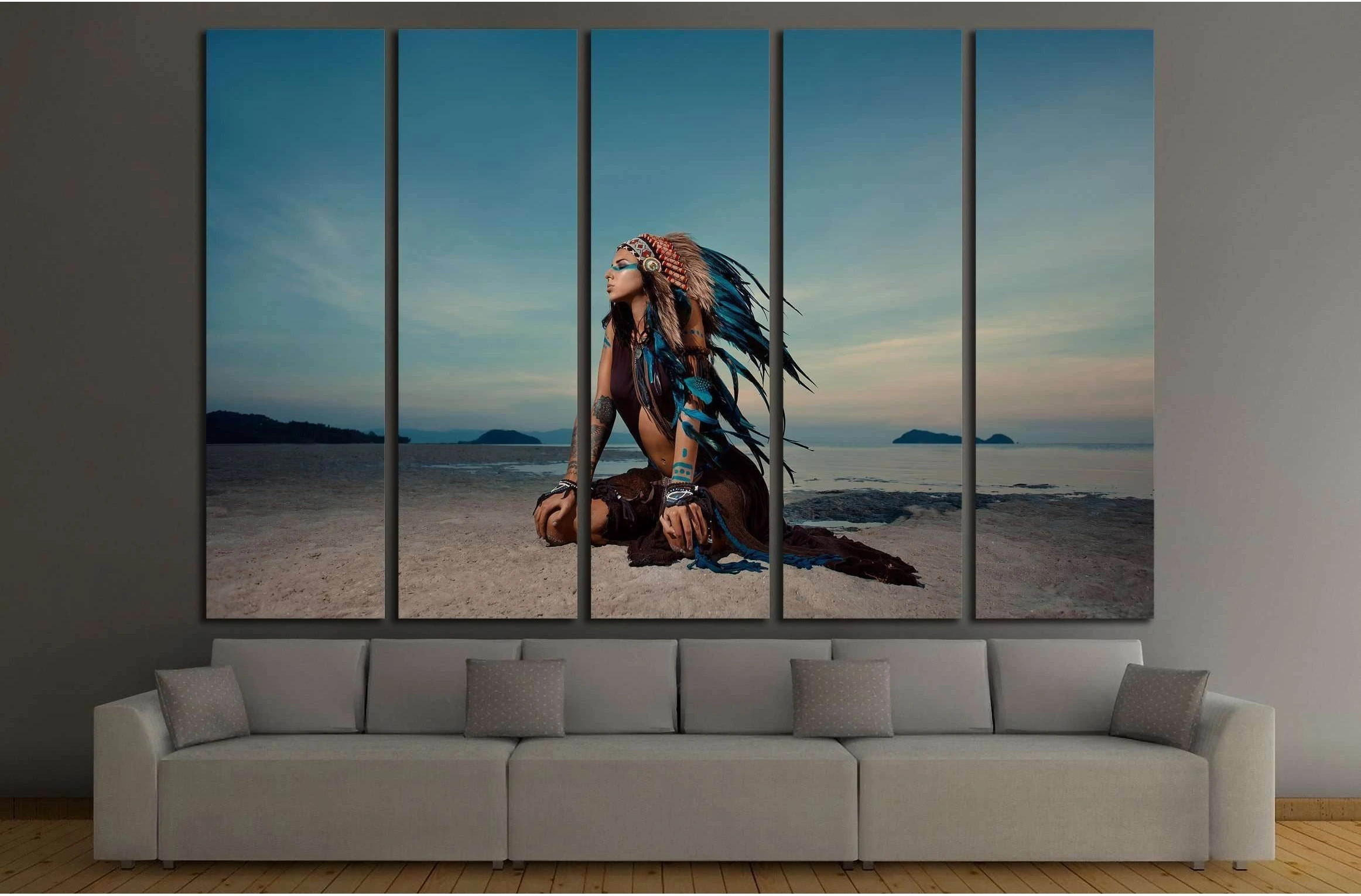 indian woman outdoors at sunset. native american style. Background with free text space №2770 Ready to Hang Canvas Print - Zellart Canvas Prints ALL_Products, s-2770