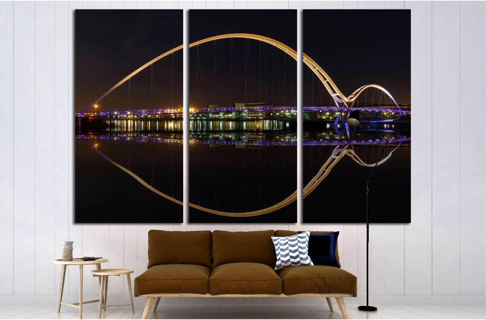 Infinity Bridge in Stockton-on-Tees across the River at Night №1681 Ready to Hang Canvas Print - Zellart Canvas Prints ALL_Products, s-1681