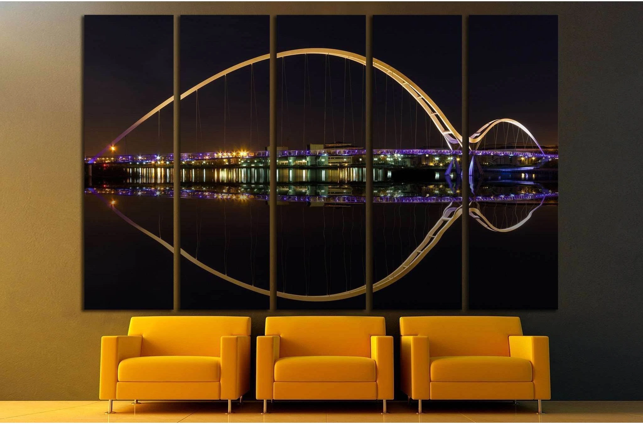 Infinity Bridge in Stockton-on-Tees across the River at Night №1681 Ready to Hang Canvas Print - Zellart Canvas Prints ALL_Products, s-1681